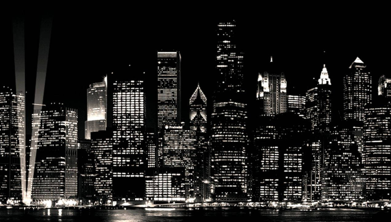 Black And White New York, night view, towering skyscrapers, SD Desktop Wallpaper