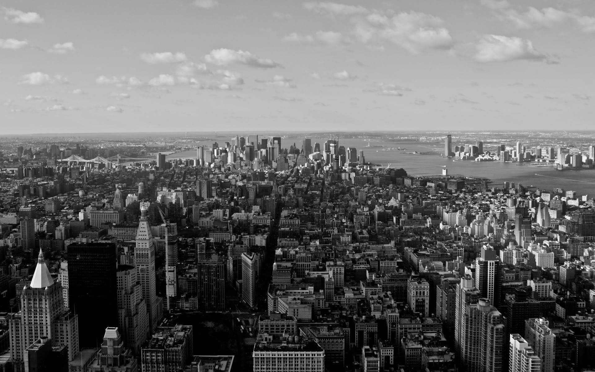 Black And White New York, top view perspective, skyscrapers, Full HD Desktop Wallpaper