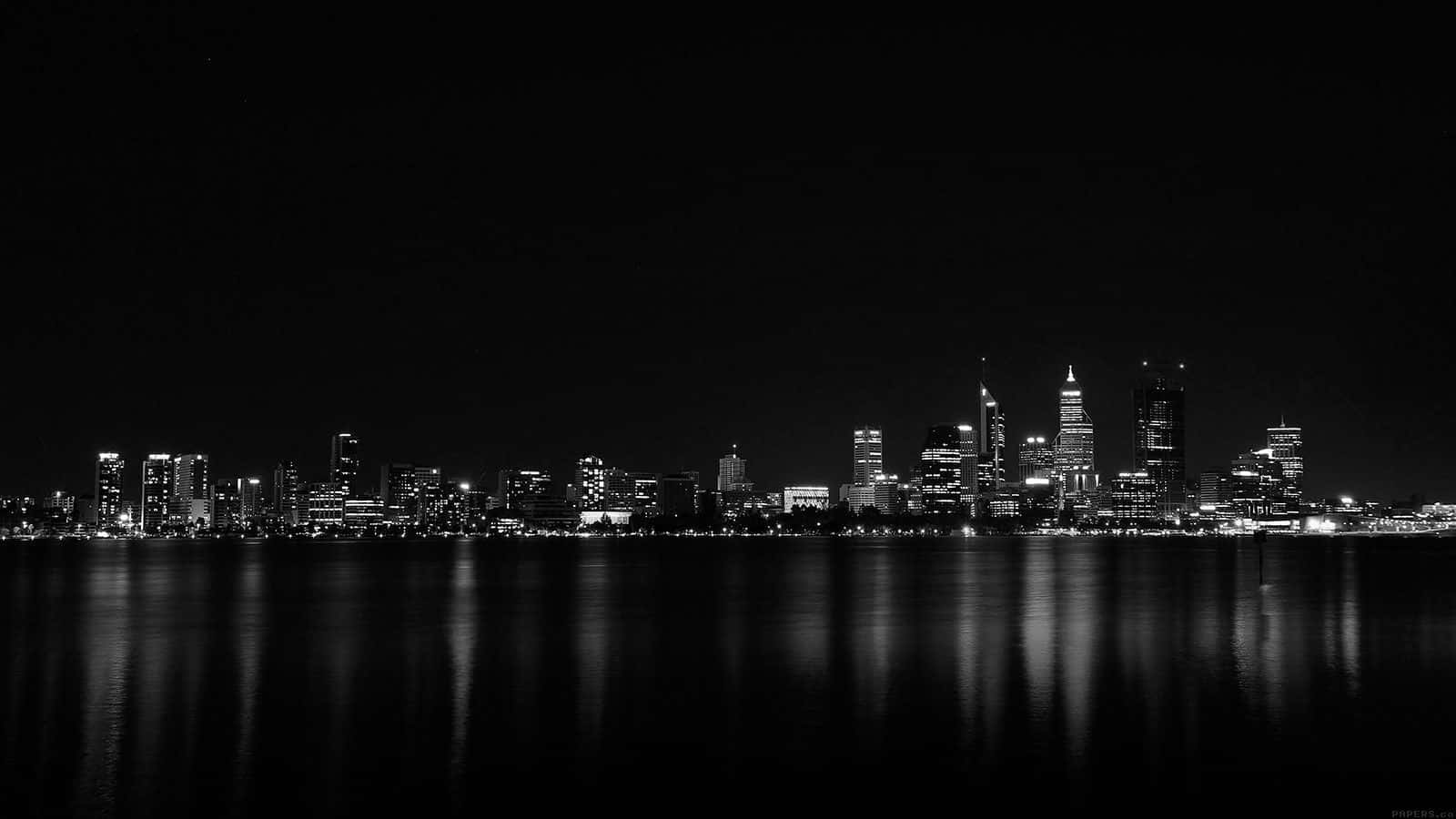 city skyline, night, calm water, HD Desktop Wallpaper