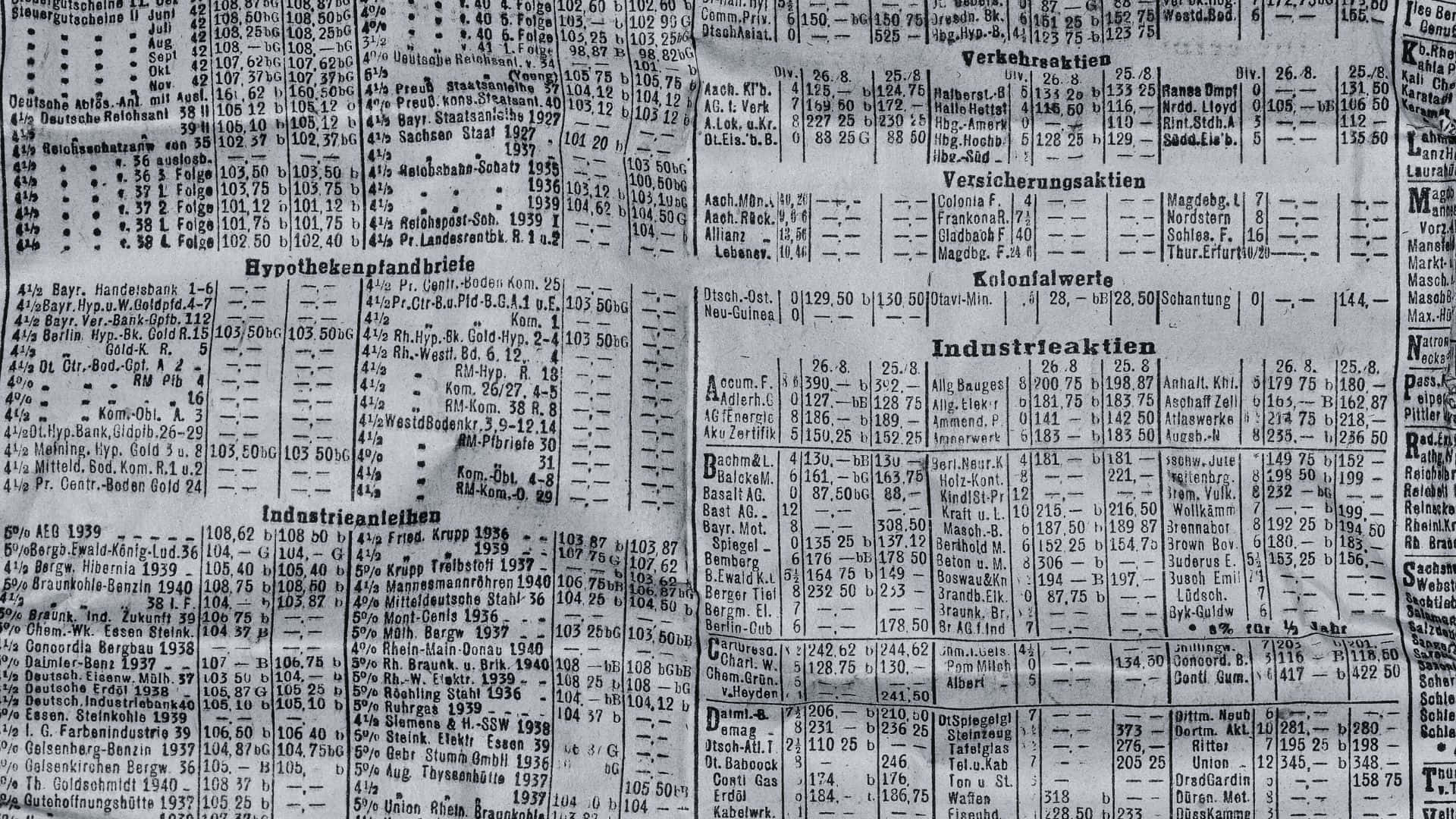 black and white newspaper, 1920 x 1080 wallpaper, vintage German stock market ticker sheet, Full HD Desktop Wallpaper