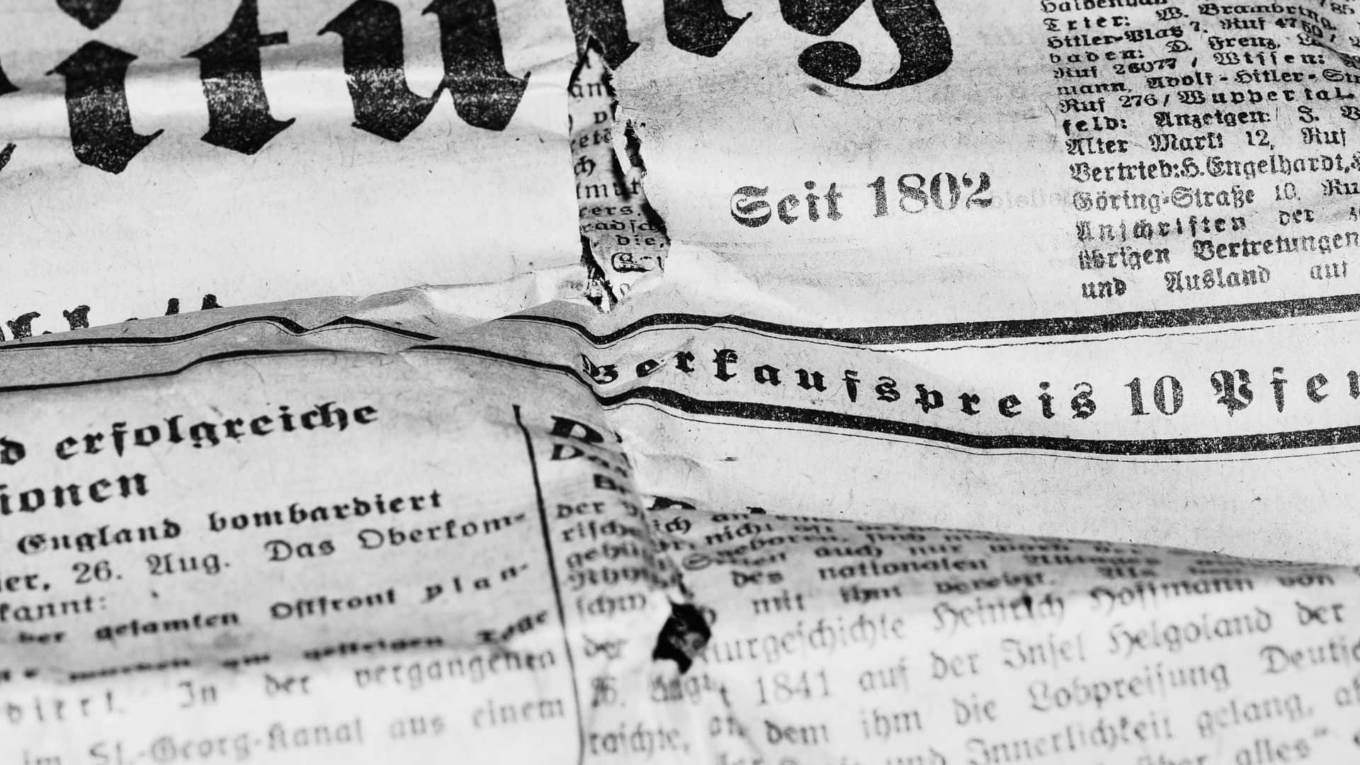 black and white newspaper, German newspaper, aged newspaper pages, Full HD Desktop Wallpaper