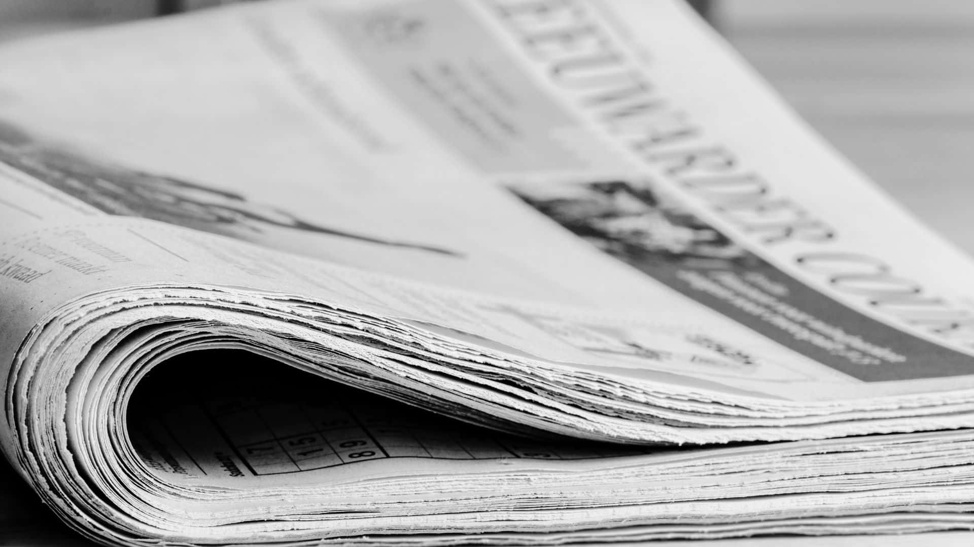 black and white newspaper, wooden table, folded newspaper, Full HD Desktop Wallpaper