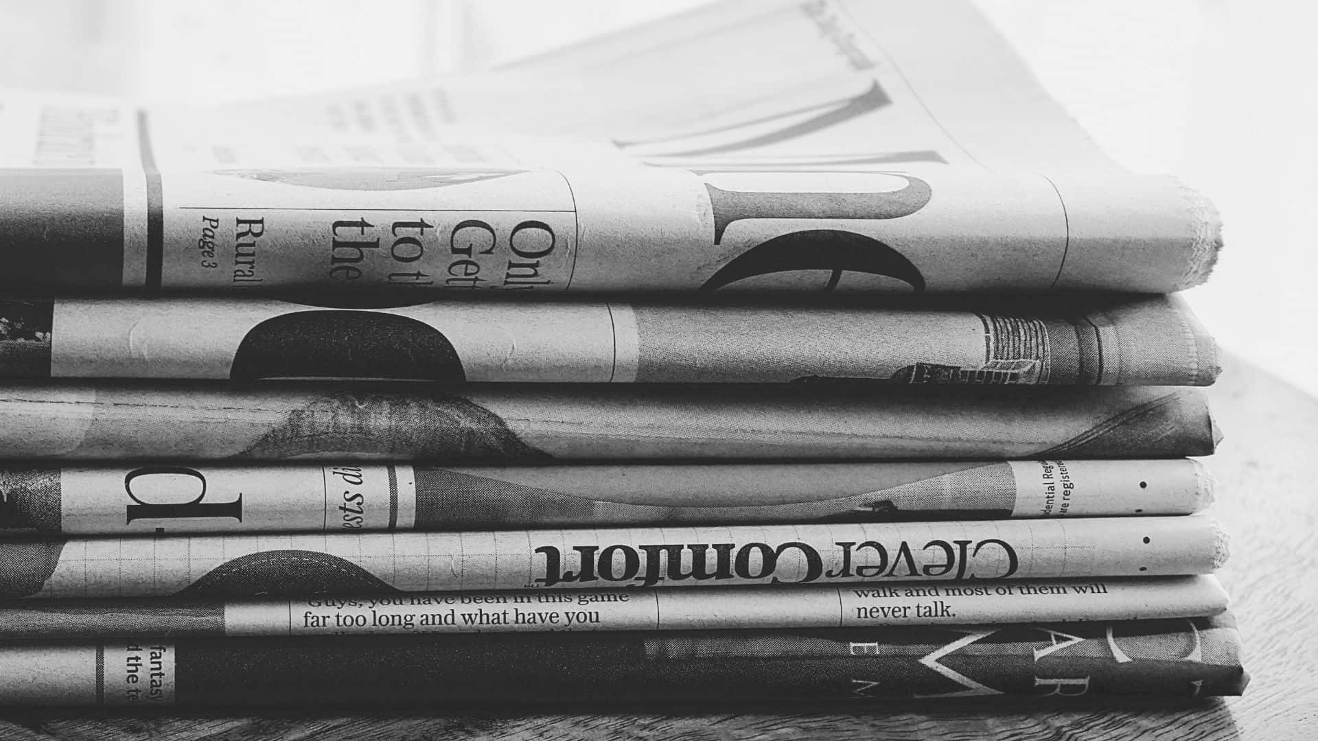 black and white newspaper, folded newspapers, wooden surface, Full HD Desktop Wallpaper