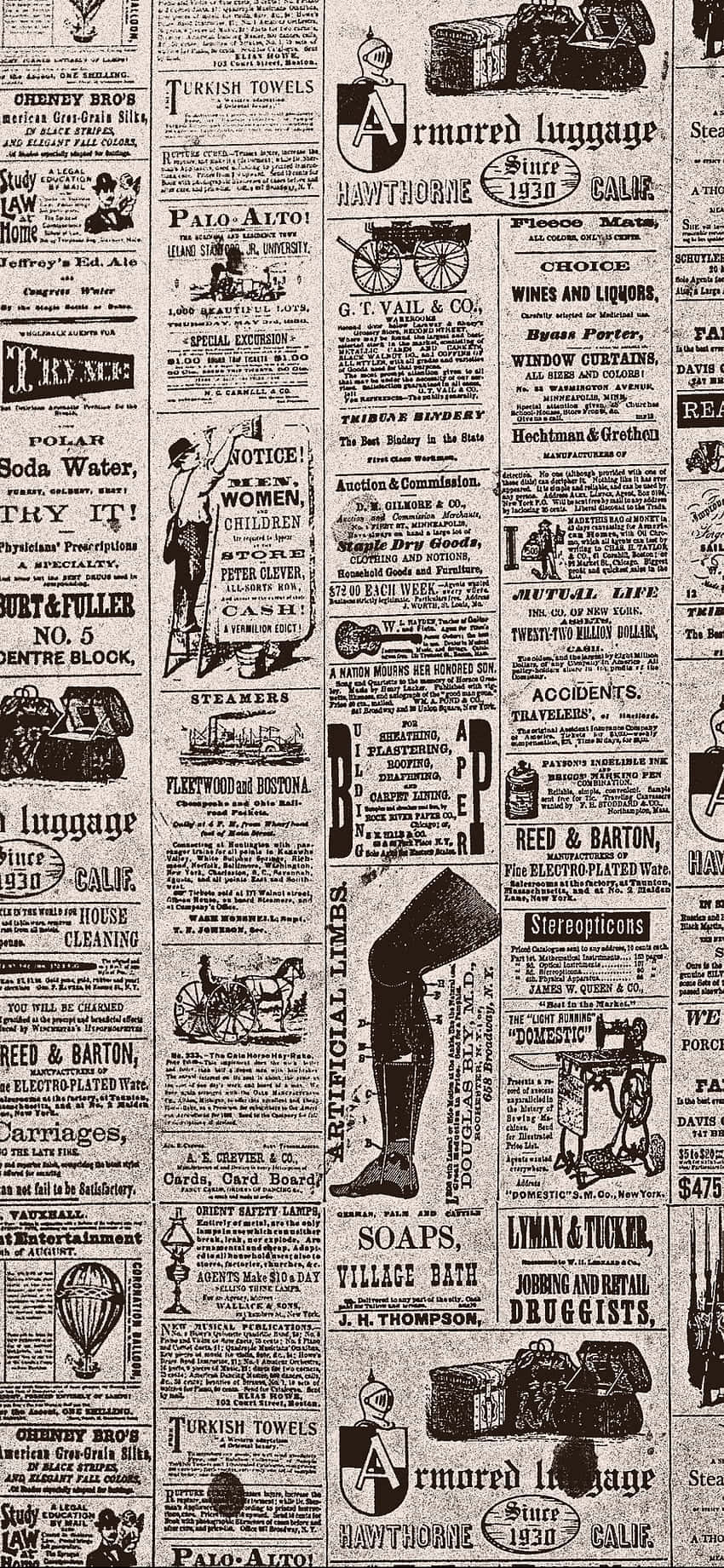 vintage newspaper, 19th century America, black and white ads, HD Phone Wallpaper