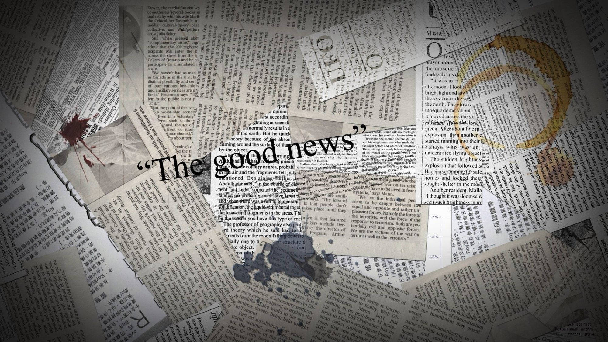 The good news, scattered newspaper clippings, torn pages, Full HD Desktop Wallpaper