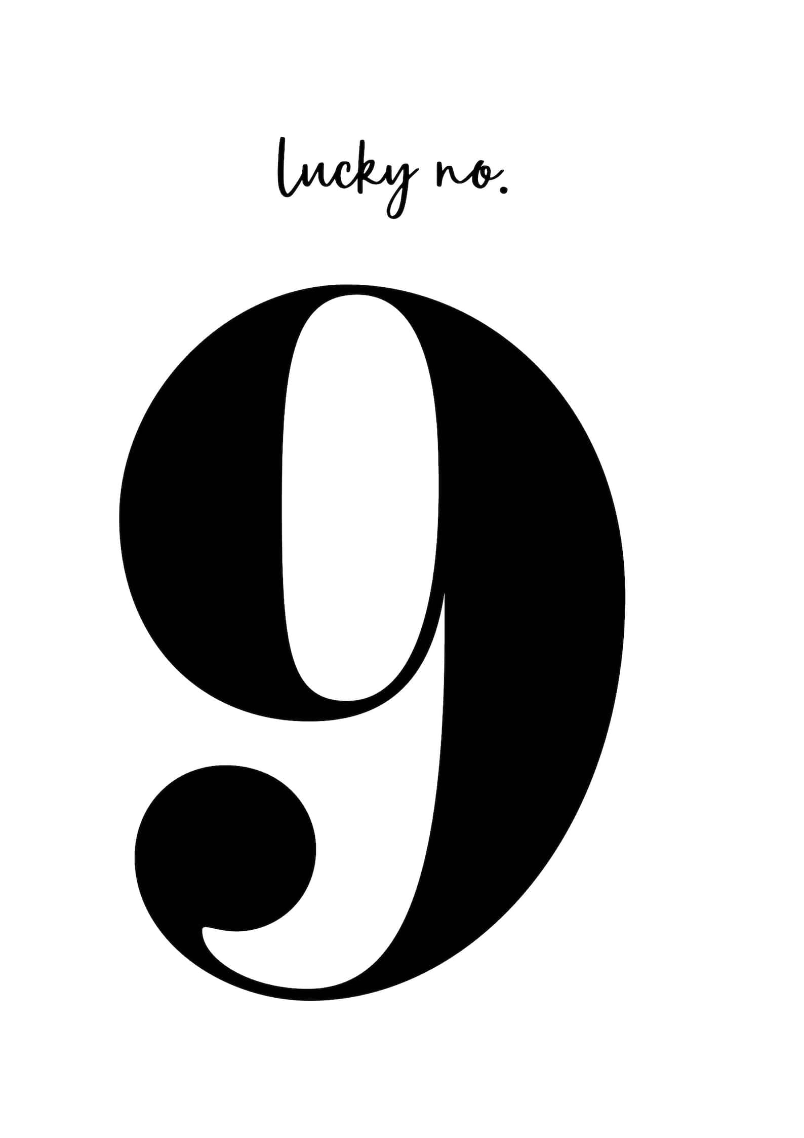 black number nine, lucky no., cursive, Full HD Phone Wallpaper