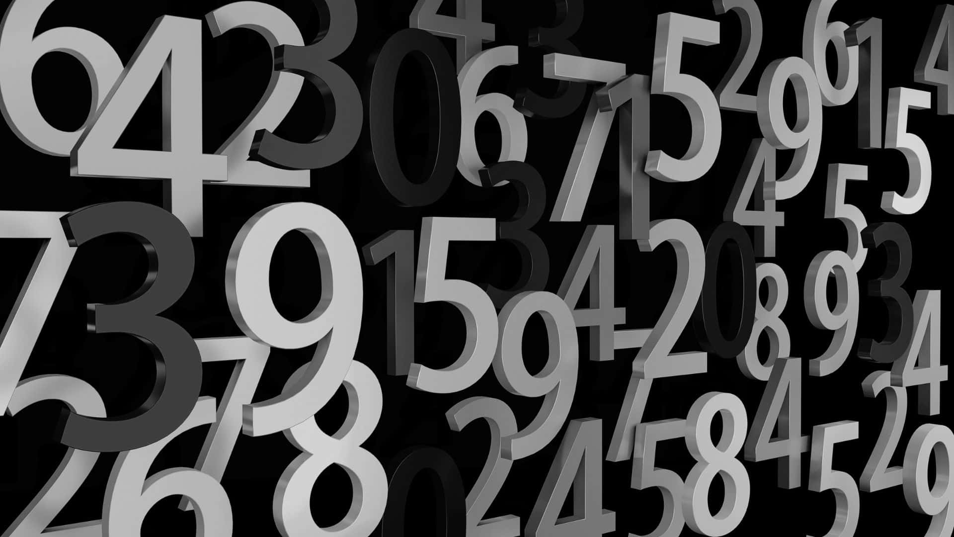 3d numbers, grayscale, black background, Full HD Desktop Wallpaper
