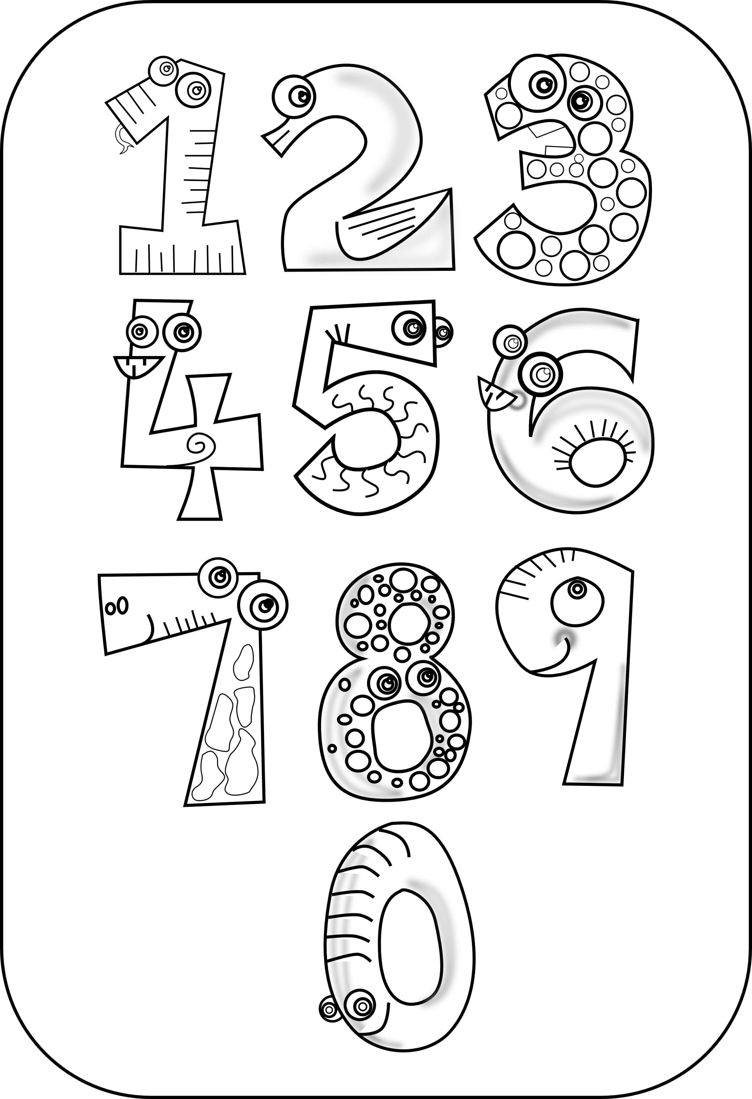 black and white number, 0 through 9, googly eyes, 2K Phone Wallpaper