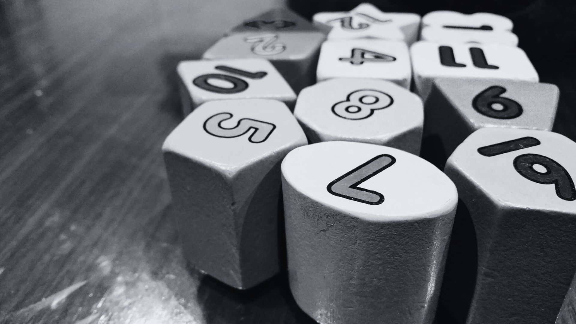 Black And White Number, numbered dice, reflective surface, Full HD Desktop Wallpaper