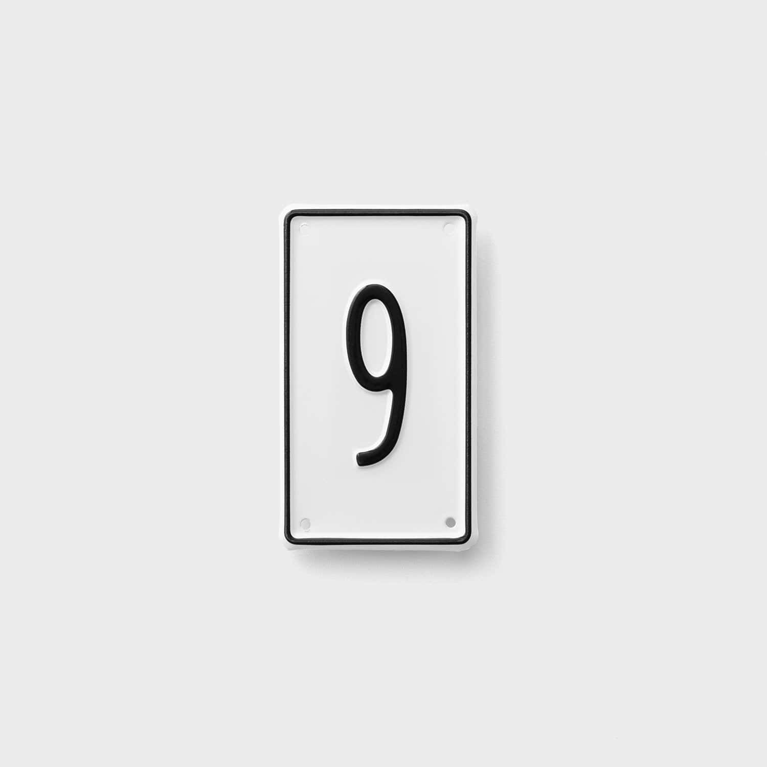 white rectangular door number plate, bold black number nine, plain light gray background, HD Desktop Wallpaper