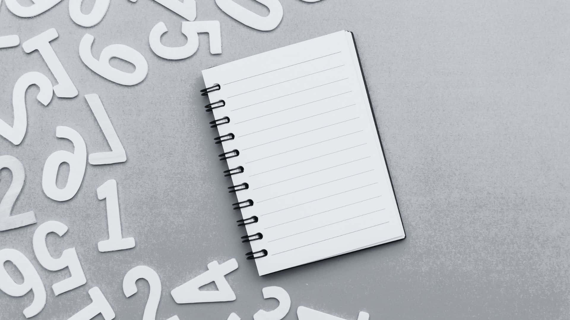 black and white number, spiral notebook, gray surface, Full HD Desktop Wallpaper
