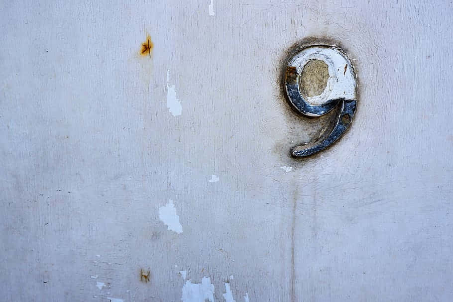 number nine, metal plate, white wall, SD Desktop Wallpaper