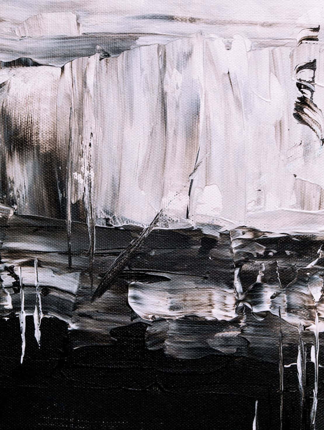 Intricate Black and White Painting, monochromatic oil painting, stark waterfall, HD Phone Wallpaper