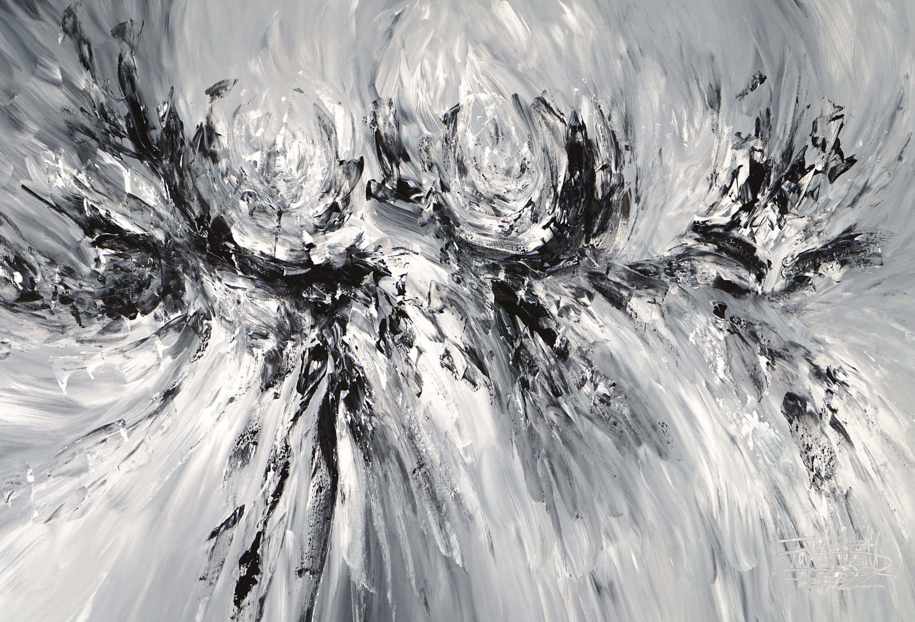 Black And White Painting, abstract painting, bold black and white brushstrokes, HD Desktop Wallpaper