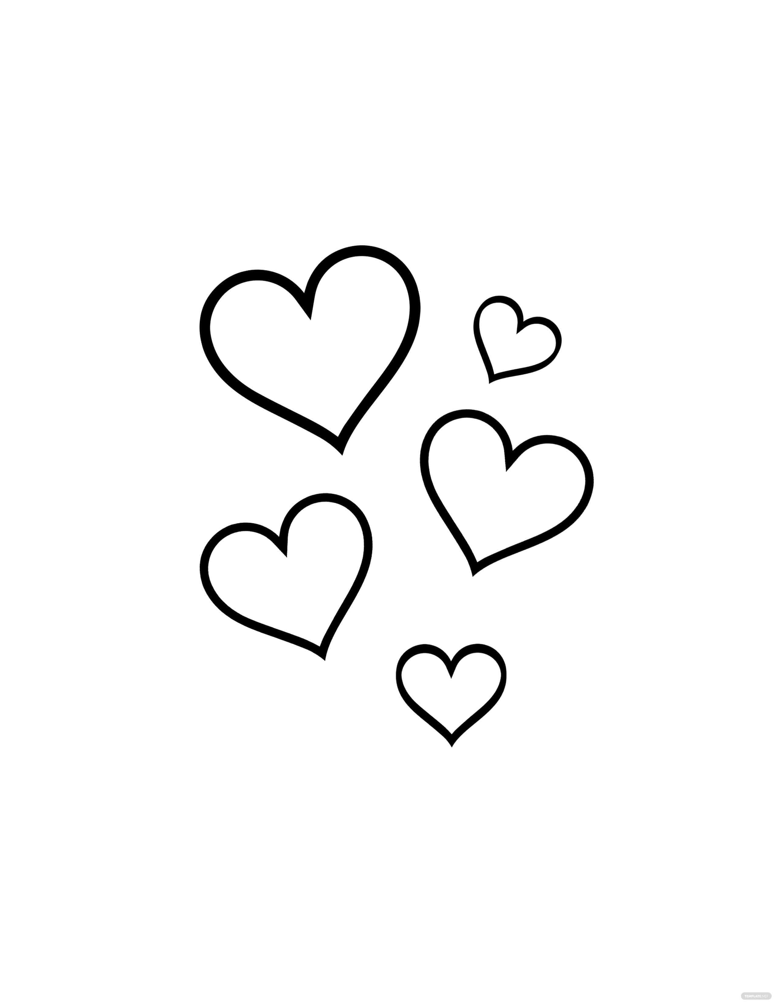 black and white drawing, five simple black outlined hearts, varying sizes, 2K Phone Wallpaper