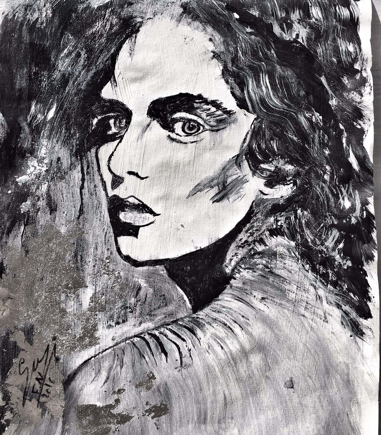 black and white oil painting, woman's face, intense eyes, HD Phone Wallpaper