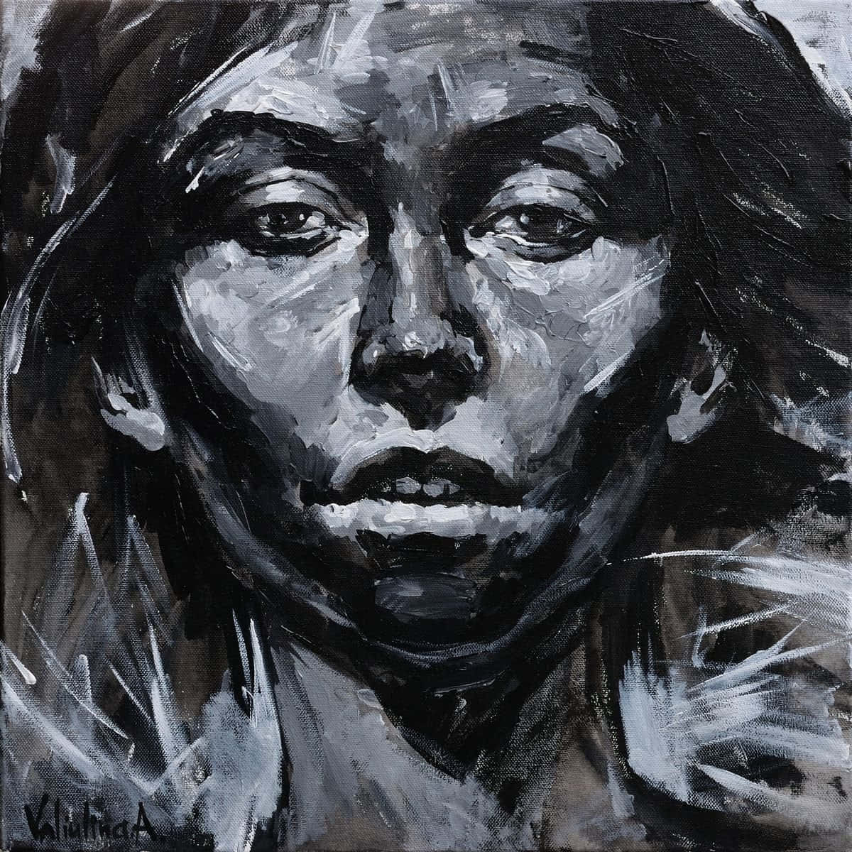 Abstract Black and White Painting, woman, black and white brushstrokes, SD Desktop Wallpaper