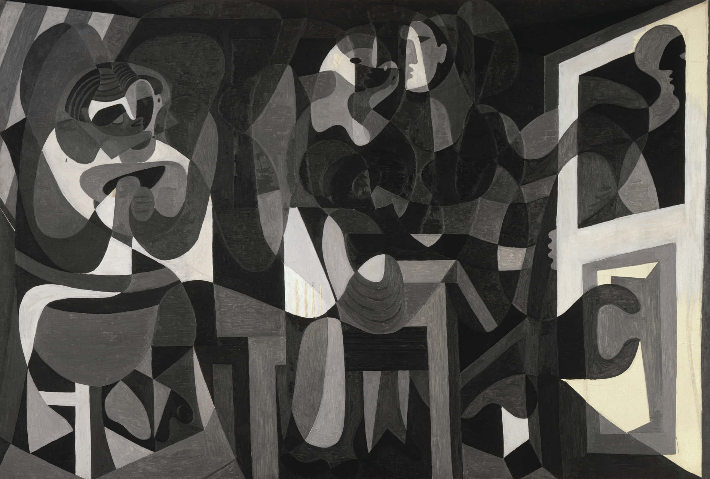 Black And White Painting, abstract cubist painting, monochrome, Full HD Desktop Wallpaper