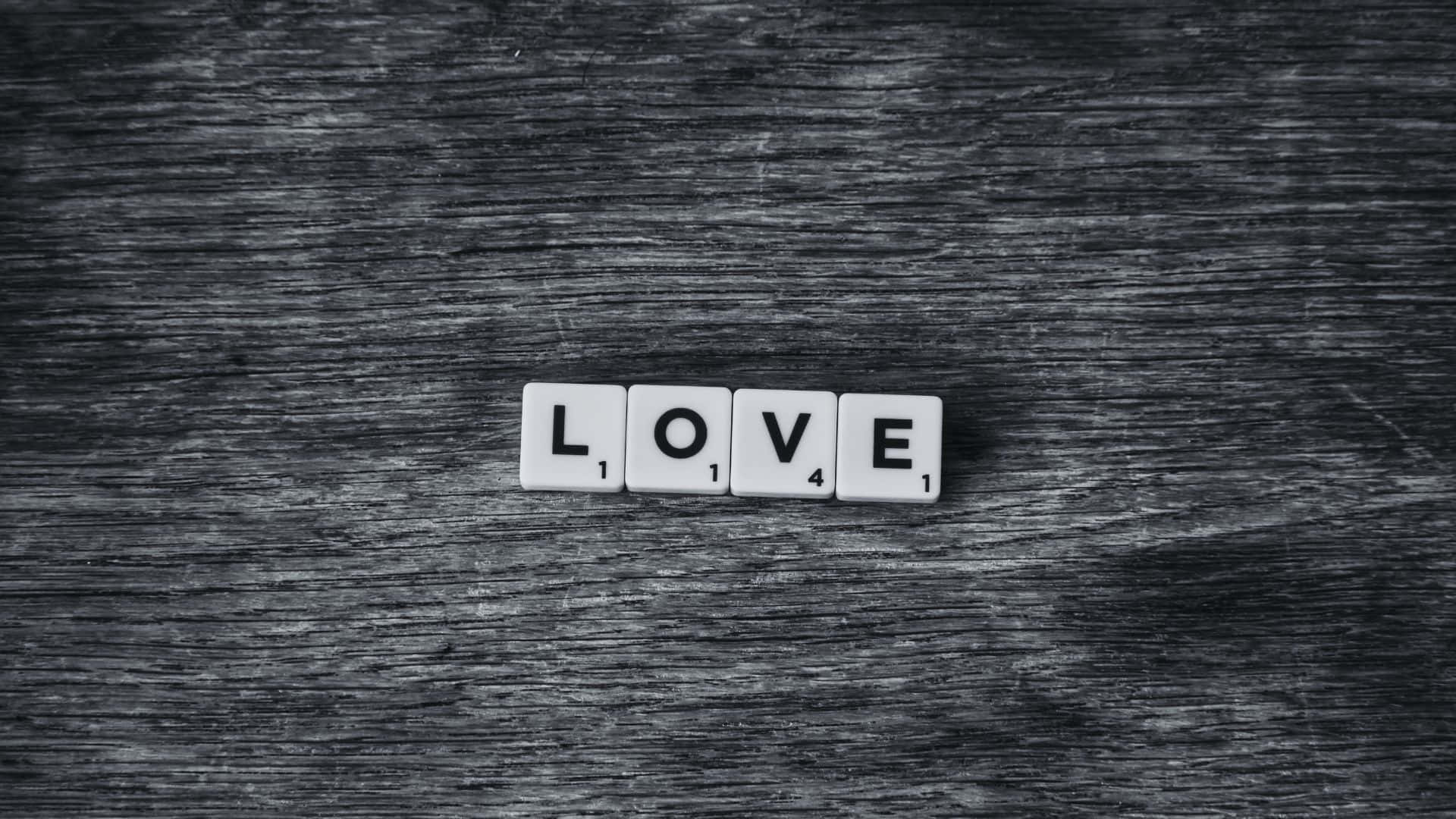 White Scrabble tiles, love, dark textured wooden surface, Full HD Desktop Wallpaper