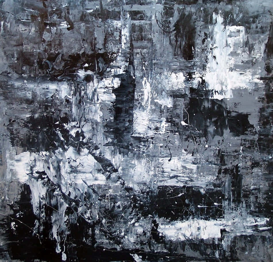 black and white abstract painting, bold black white and gray brushstrokes, textured chaotic visual energy, SD Desktop Wallpaper