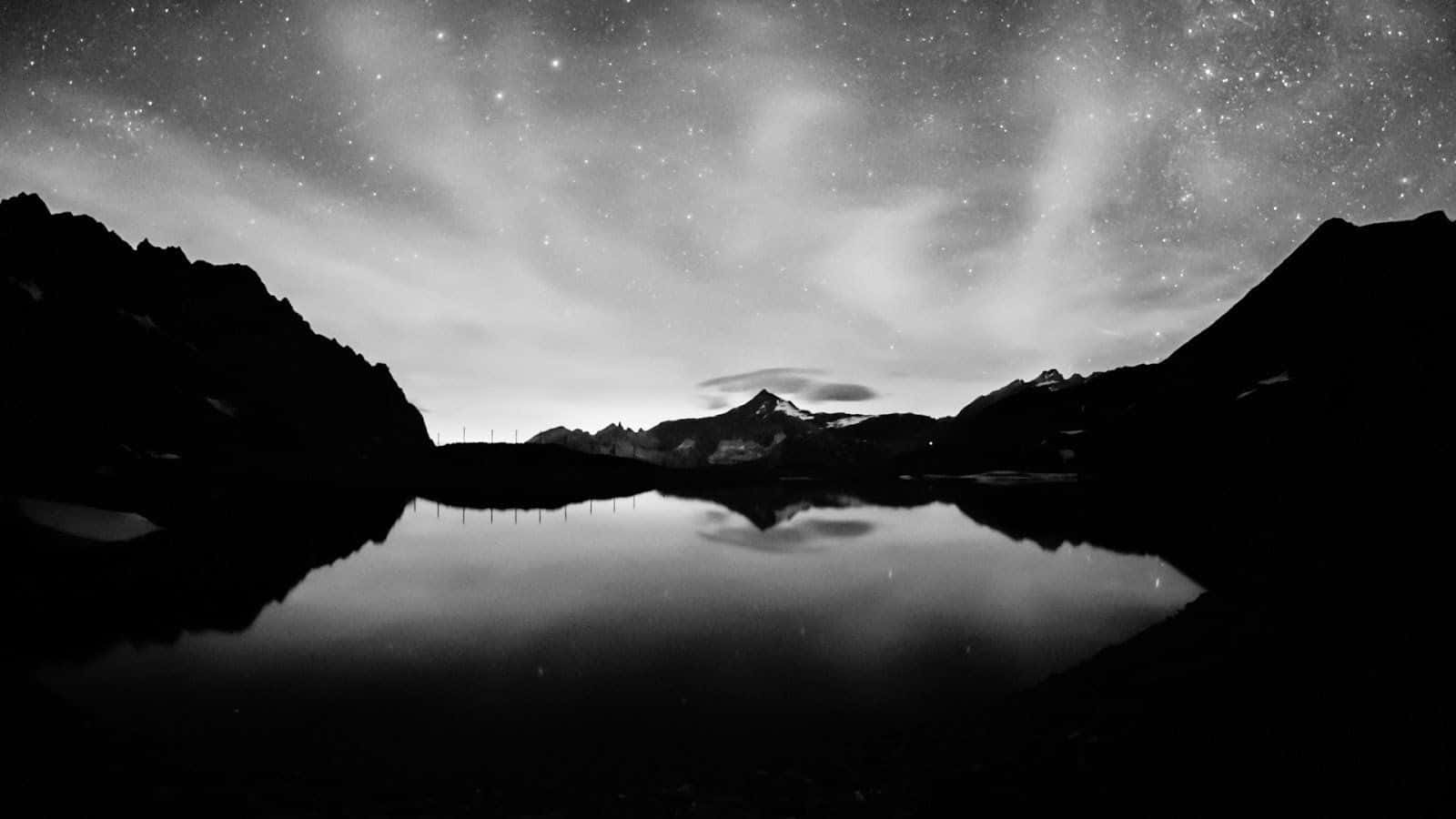 Black And White PC, starry night sky, calm mountain lake, HD Desktop Wallpaper