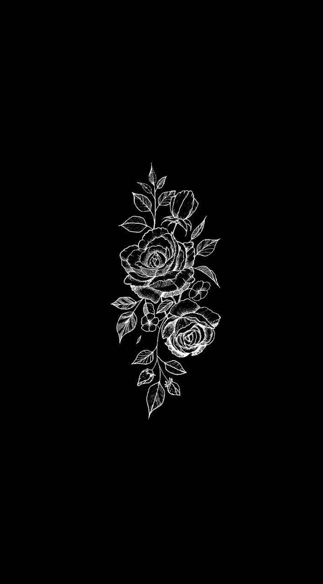 aesthetic rose, black and white, white line drawing, Full HD Phone Wallpaper