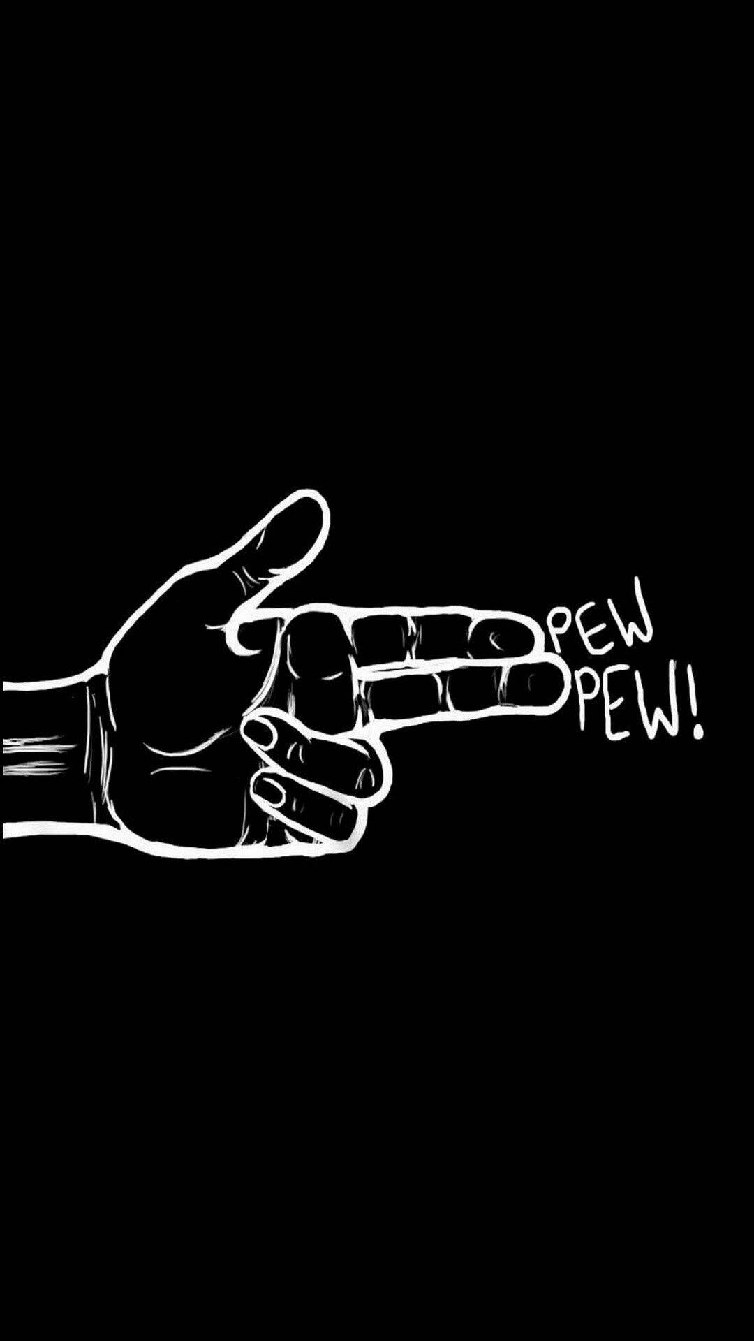 finger gun, white line-art hand, black background, Full HD Phone Wallpaper