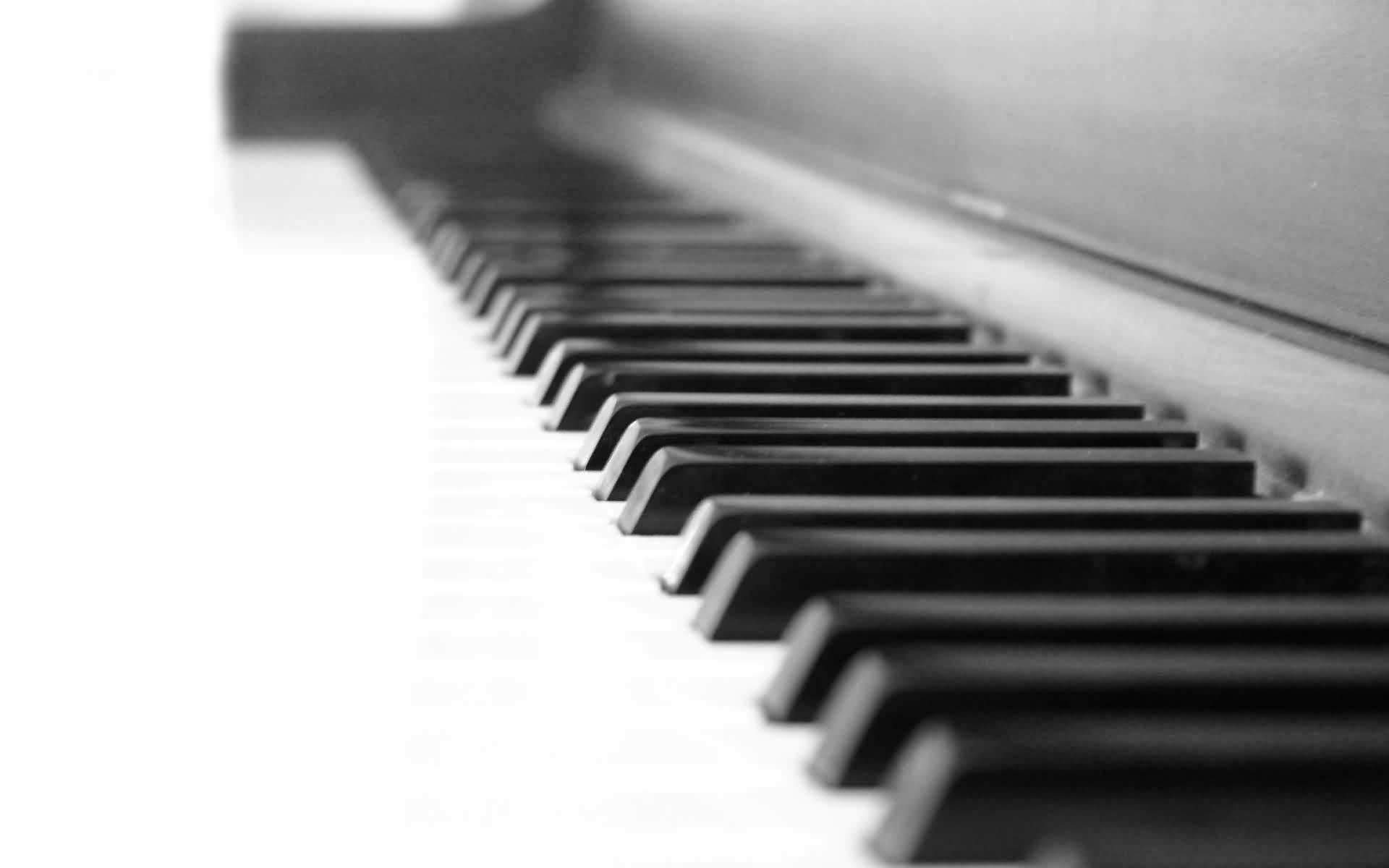 piano keys, black and white, shallow depth of field, Full HD Desktop Wallpaper