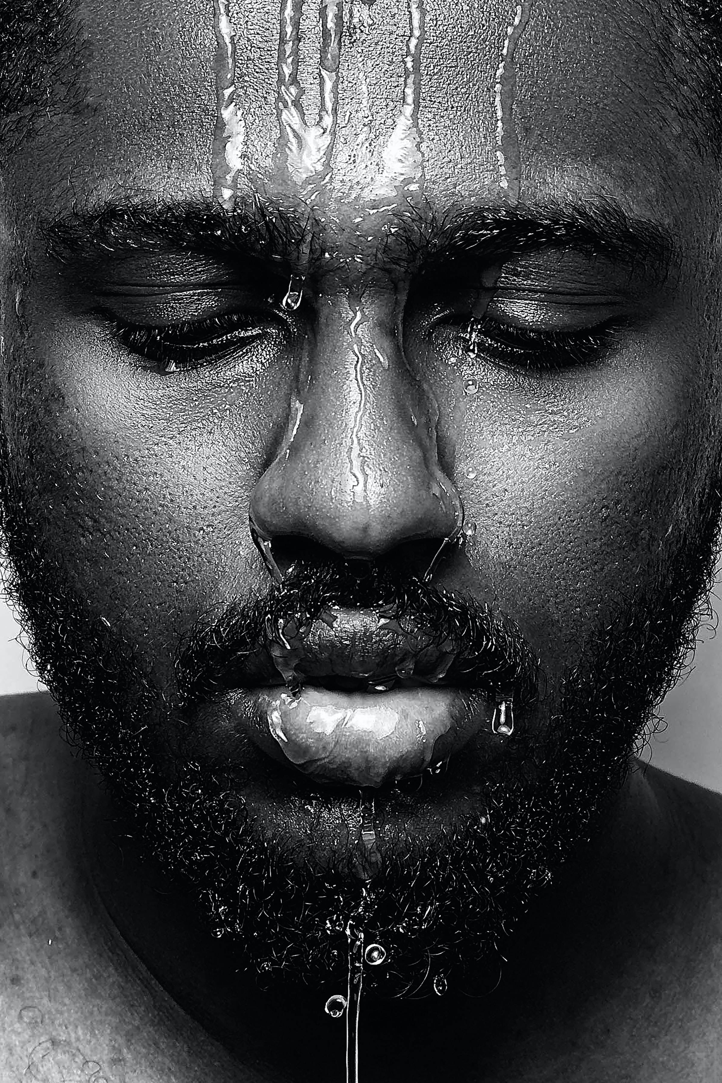man, black and white, close-up, 2K Phone Wallpaper