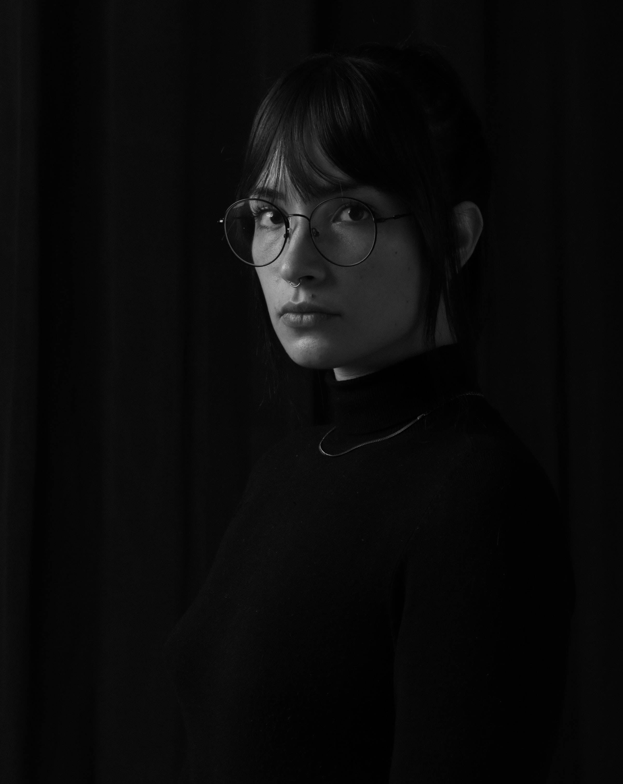 woman, eyeglasses, nose ring, 2K Phone Wallpaper