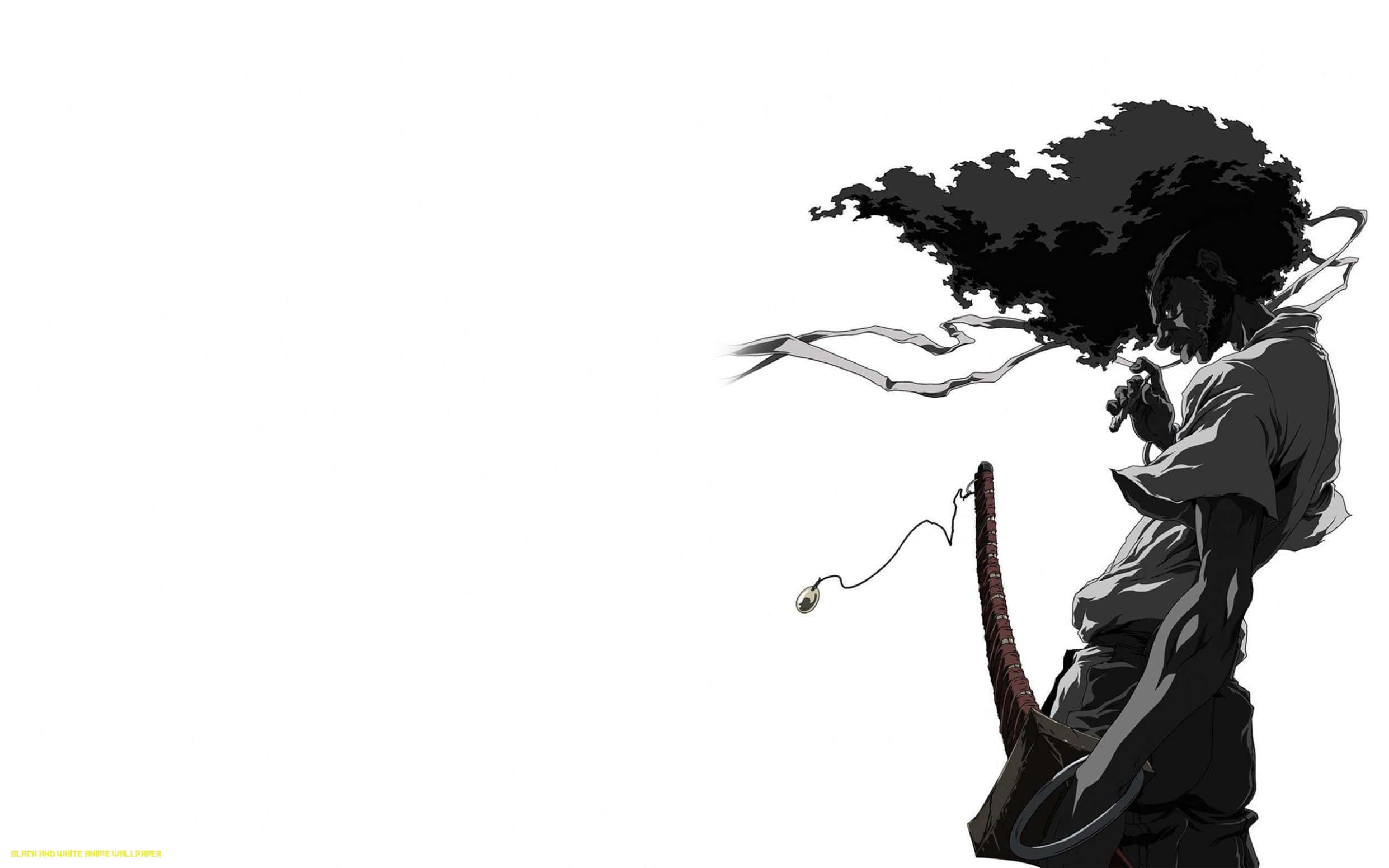 Black And White Samurai, anime warrior, wild black hair, Full HD Desktop Wallpaper