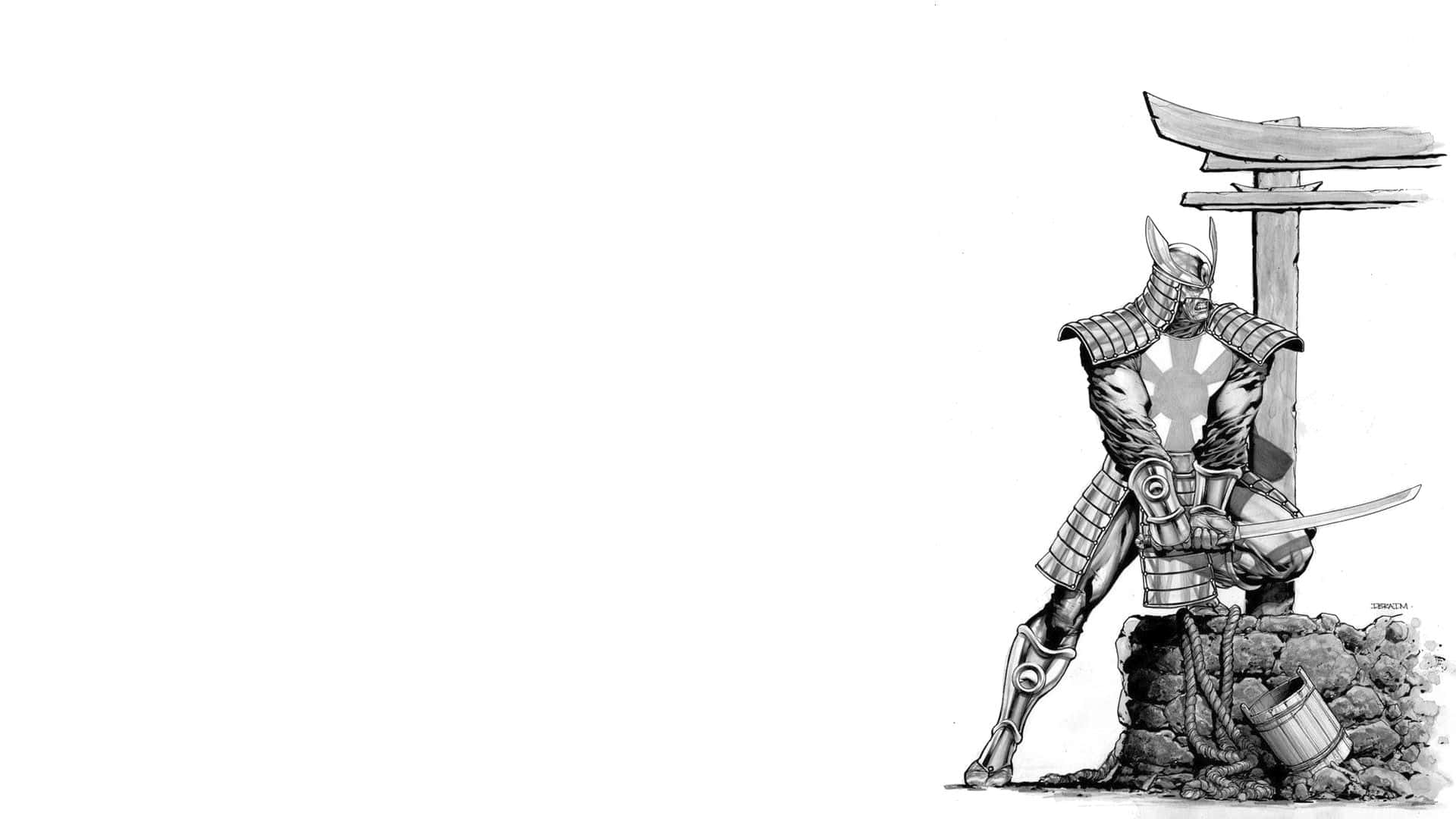 Black And White Samurai, samurai, torii gate, Full HD Desktop Wallpaper
