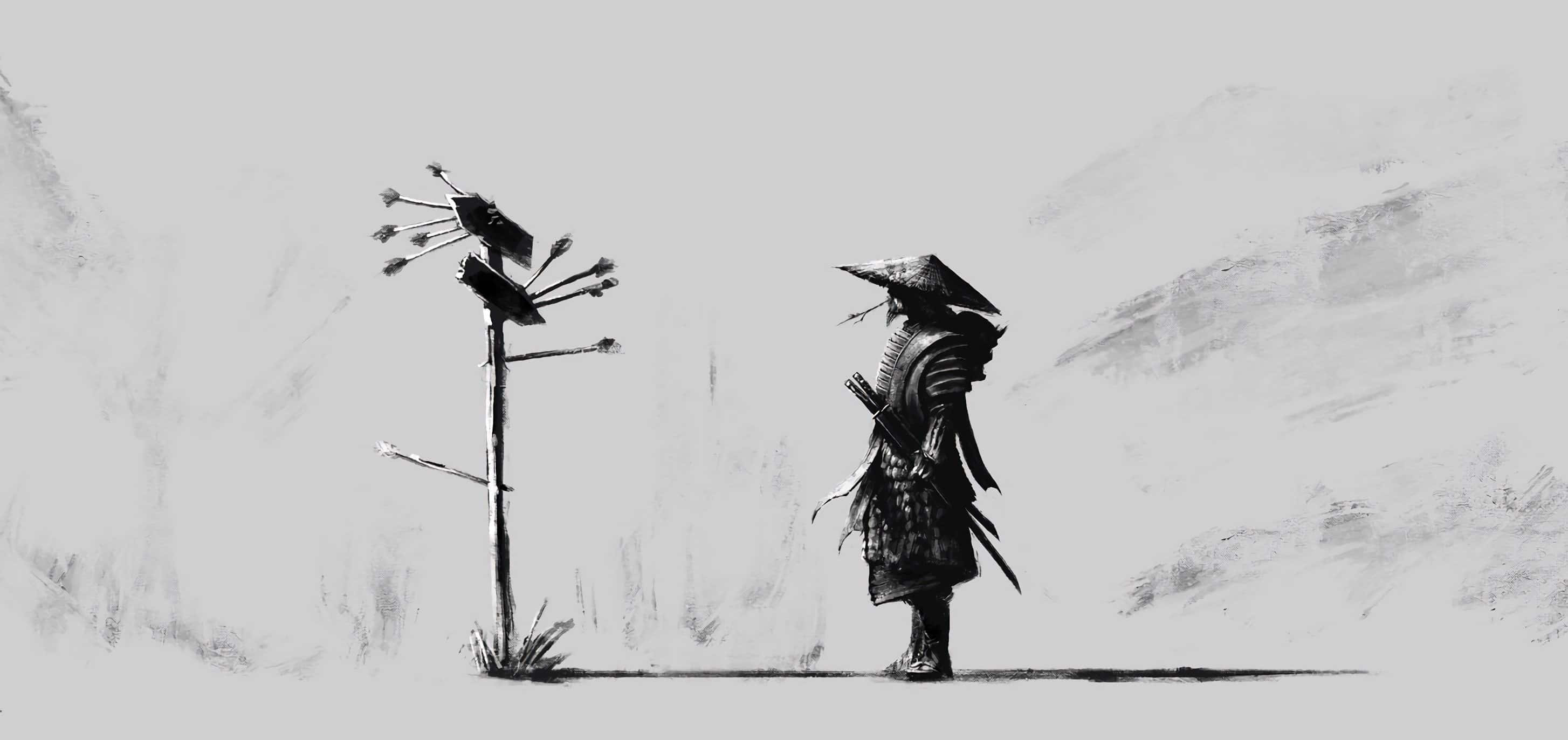 Black And White Samurai, samurai, traditional armor, 2K Desktop Wallpaper