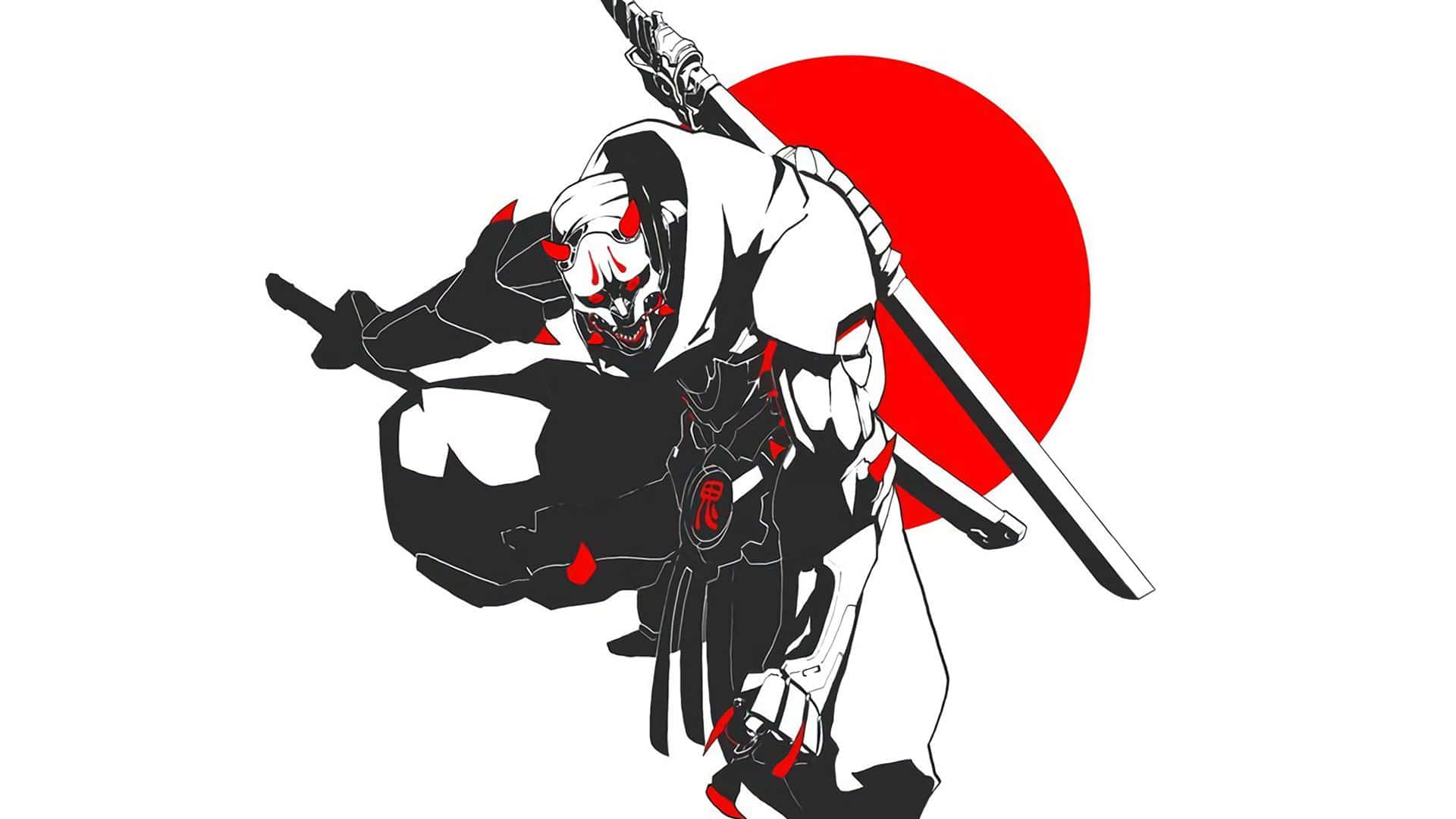 Black and White Samurai, red eyes, blood splatters, Full HD Desktop Wallpaper