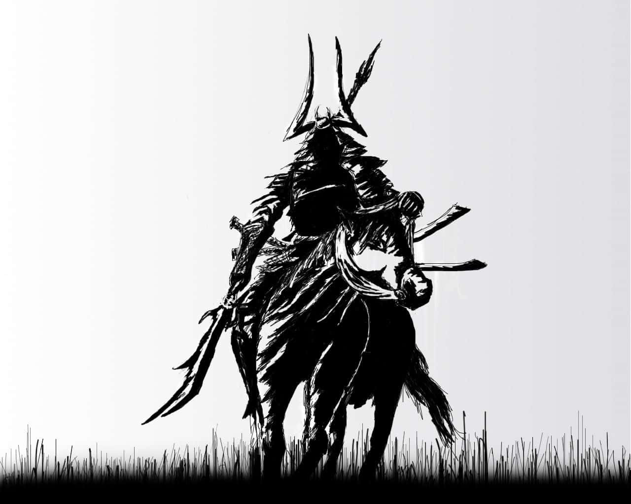 Black and White Samurai, samurai, horseback, HD Desktop Wallpaper