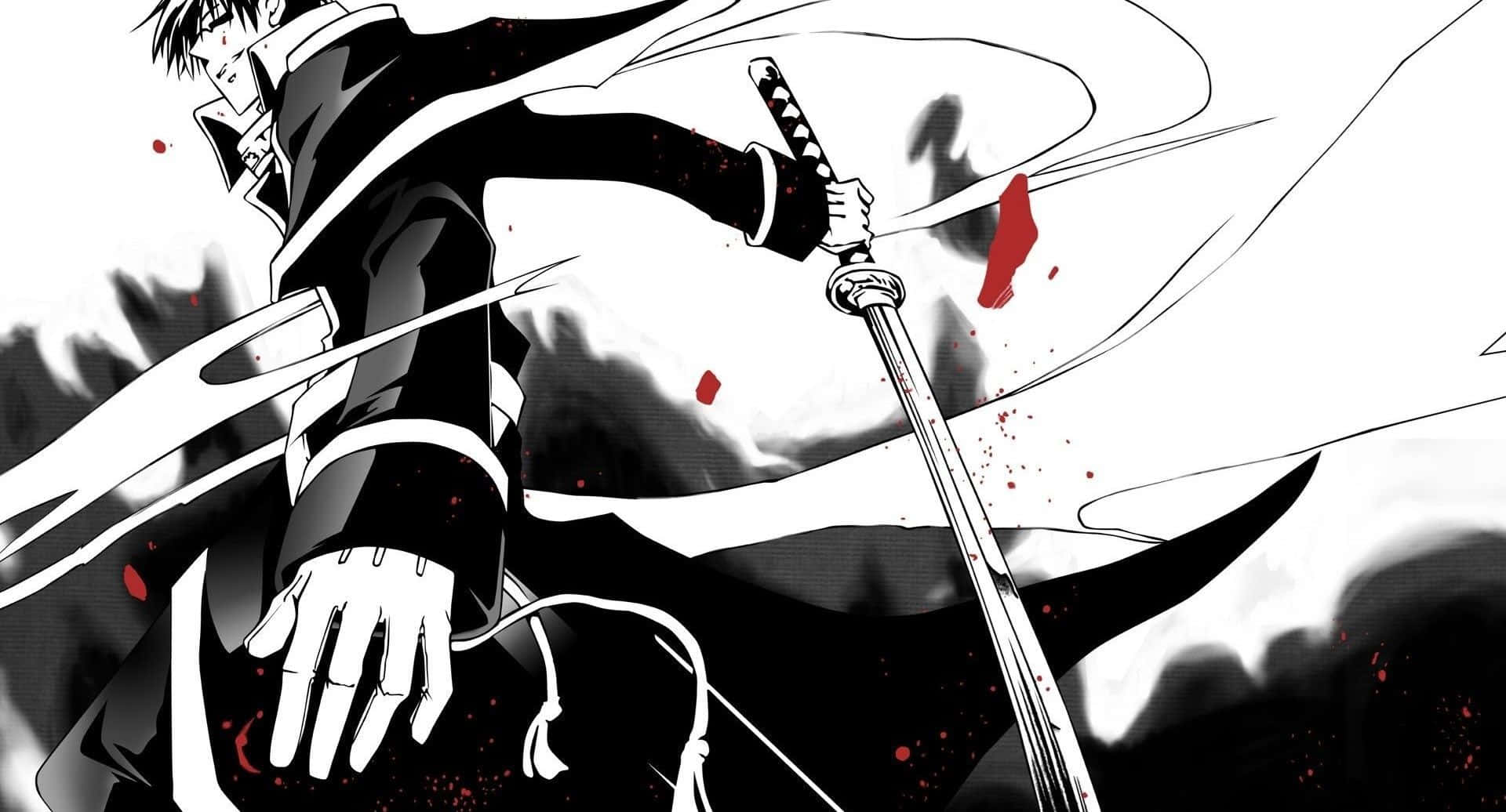 Black and White Samurai, anime warrior, sword, Full HD Desktop Wallpaper
