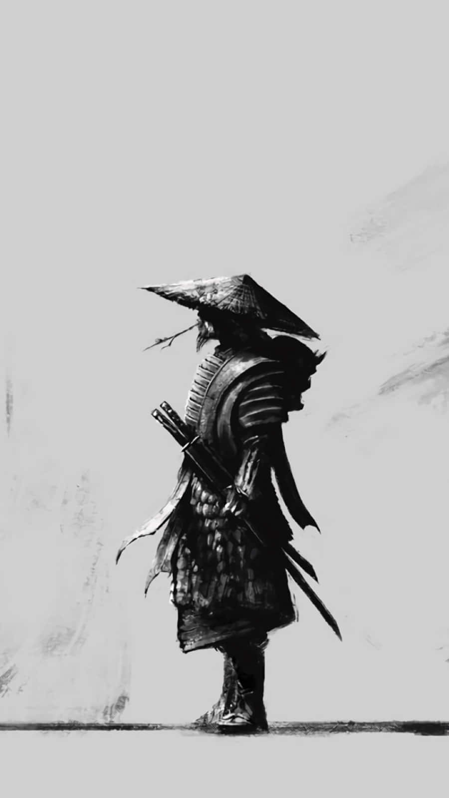 Black And White Samurai, traditional armor, wide-brimmed hat, HD Phone Wallpaper