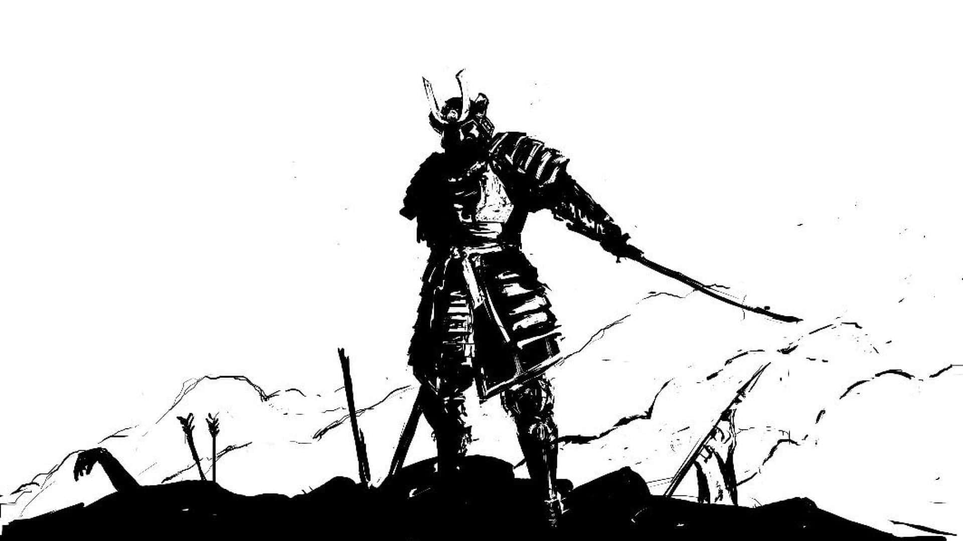 Black And White Samurai, samurai warrior, full armor, Full HD Desktop Wallpaper