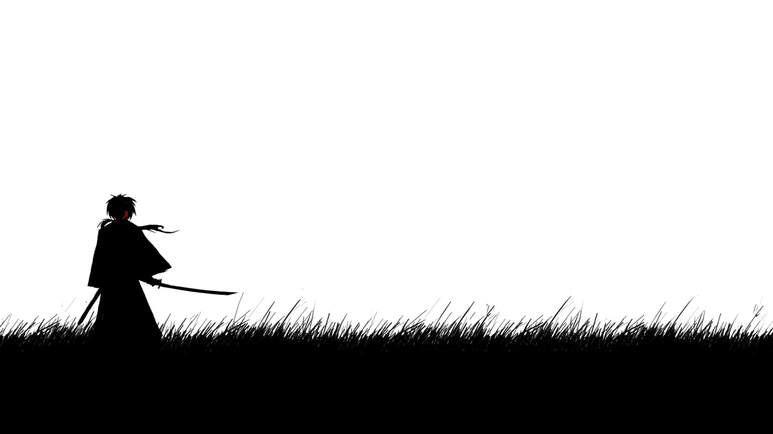 Black and White Samurai, samurai warrior, katana, 2K Desktop Wallpaper