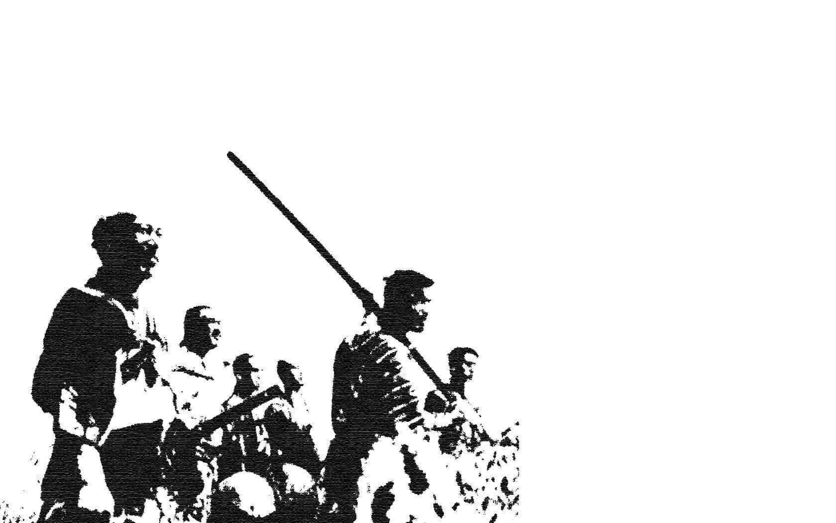 Black And White Samurai, silhouetted soldiers, black and white, HD Desktop Wallpaper