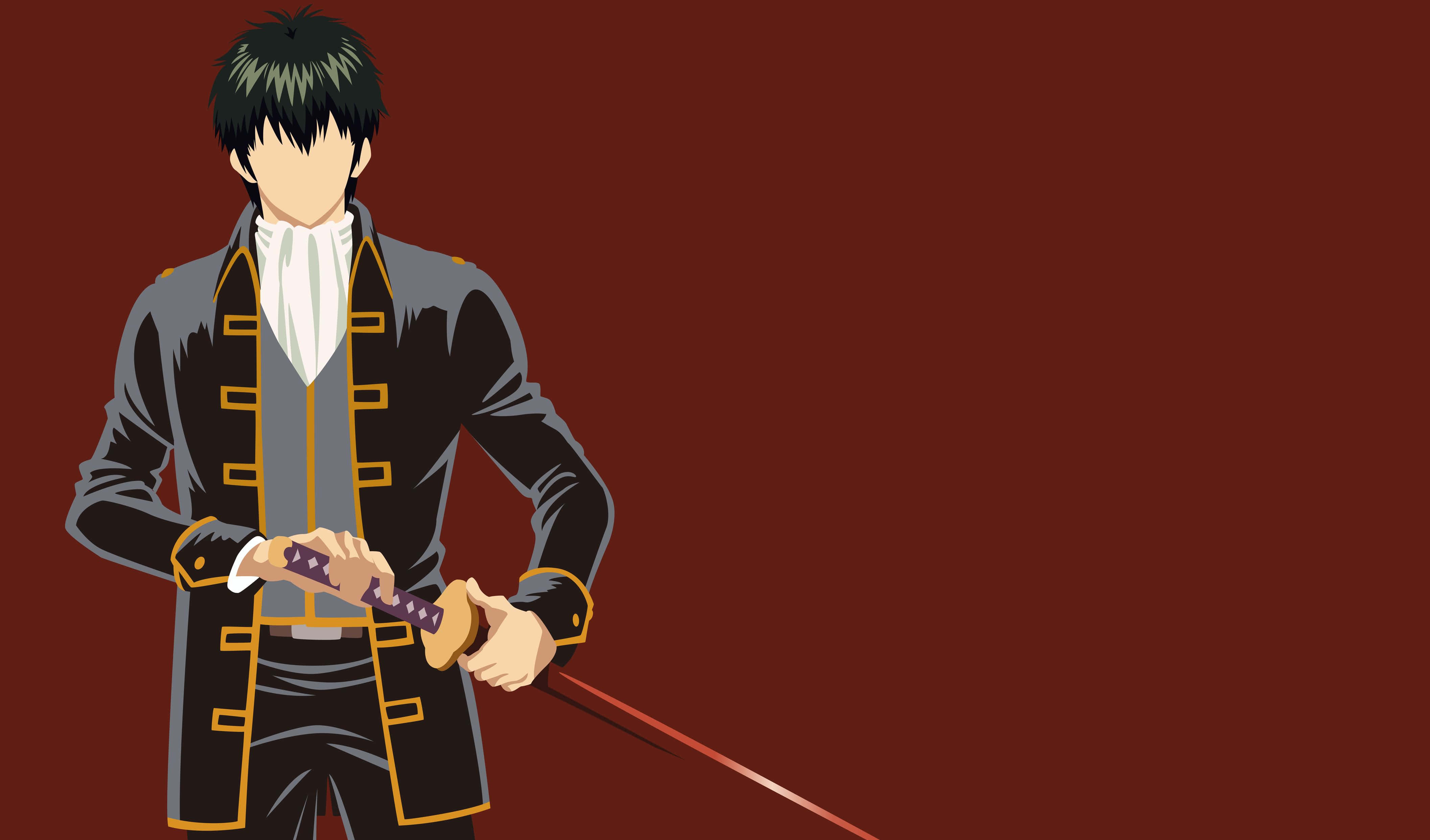 animated samurai, black and gold military coat, red sword, 4K Desktop Wallpaper
