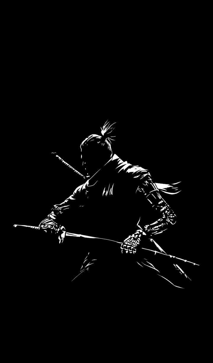 samurai warrior, katana, stark white silhouette, SD Phone Wallpaper