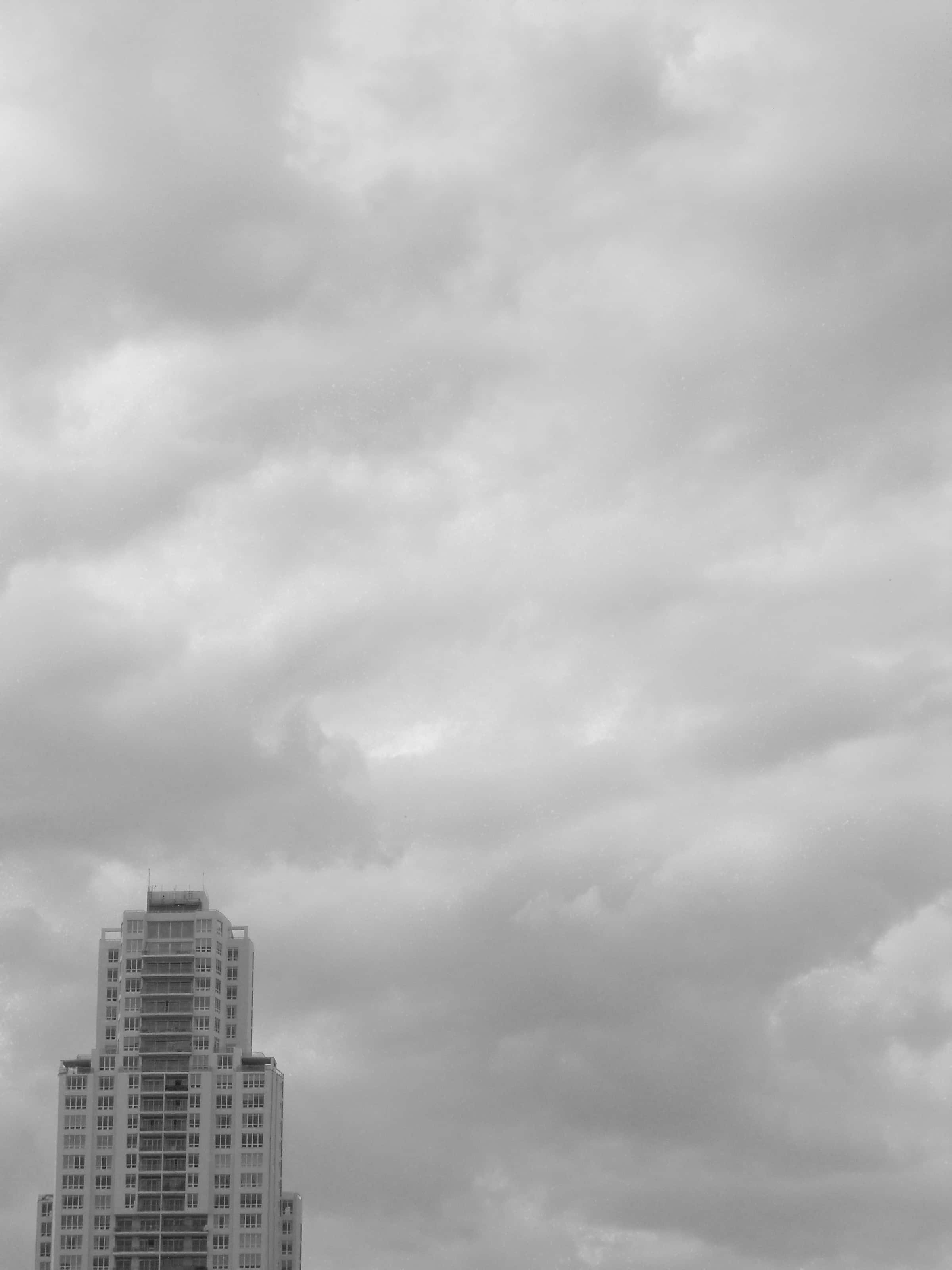 Black and White Sky, monochrome skyscraper, dense overcast sky, 2K Phone Wallpaper