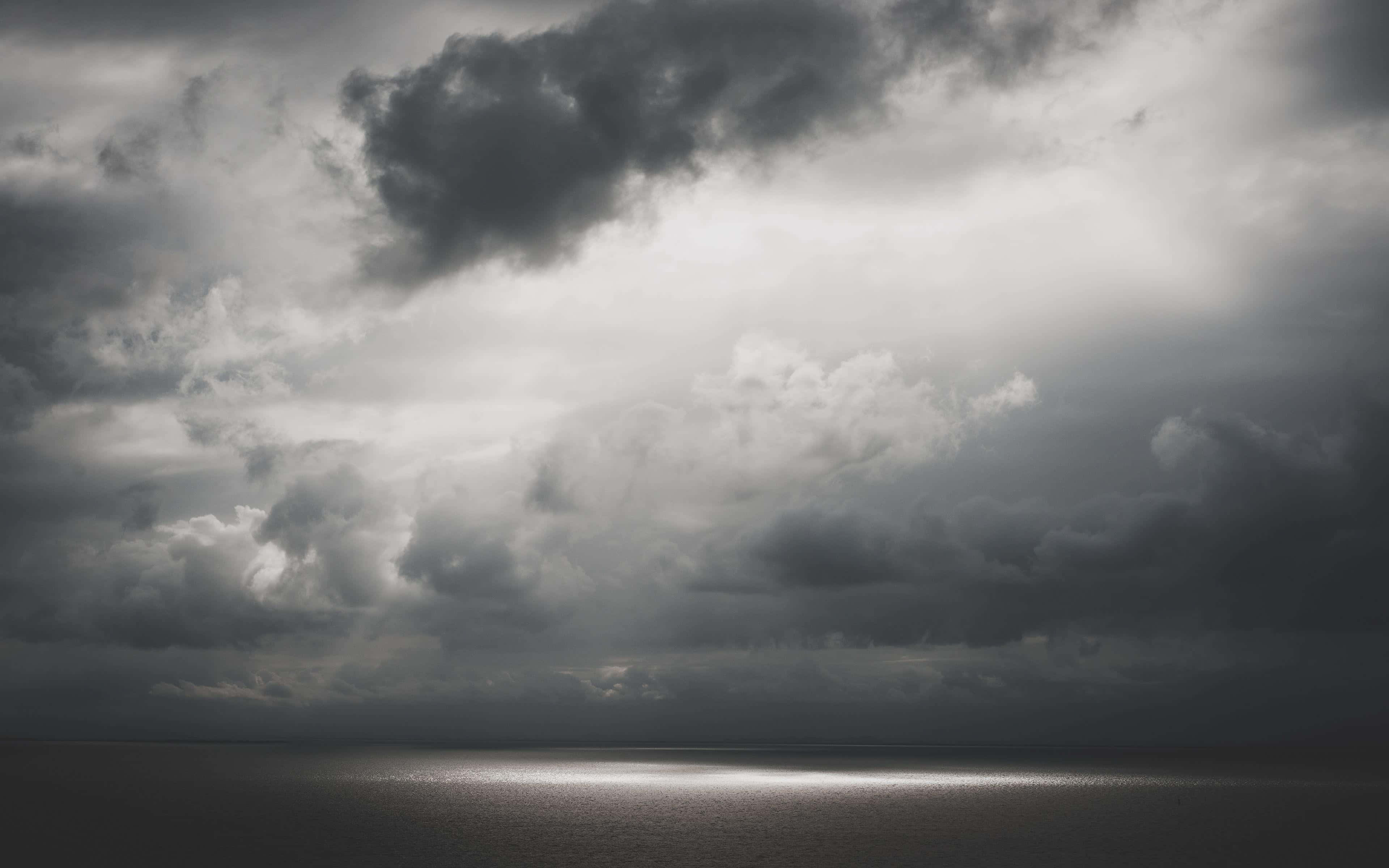 Black And White Sky, storm clouds, calm sea, 4K Desktop Wallpaper