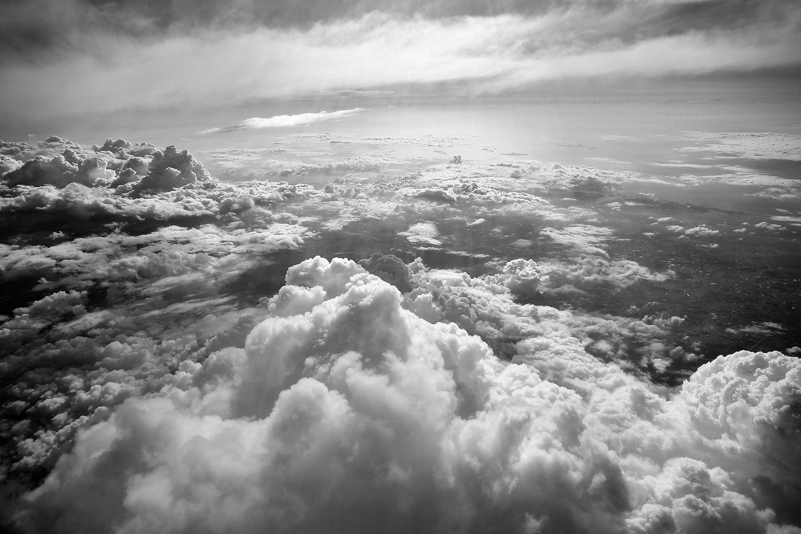 Black And White Sky, aerial view, textured clouds, 2K Desktop Wallpaper
