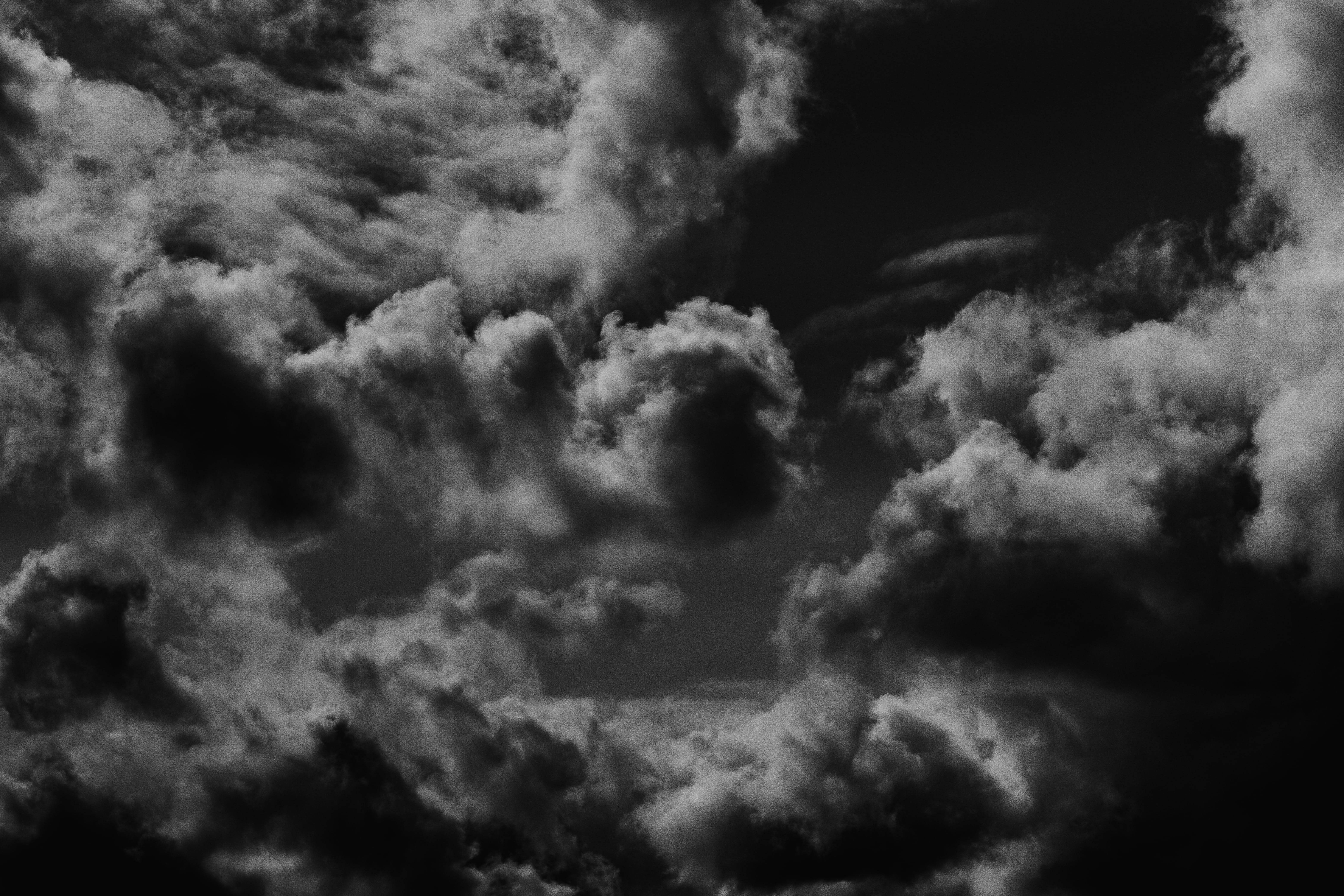 Pessimistic Gray Sky, monochrome clouds, deep shadows, 5K Desktop Wallpaper