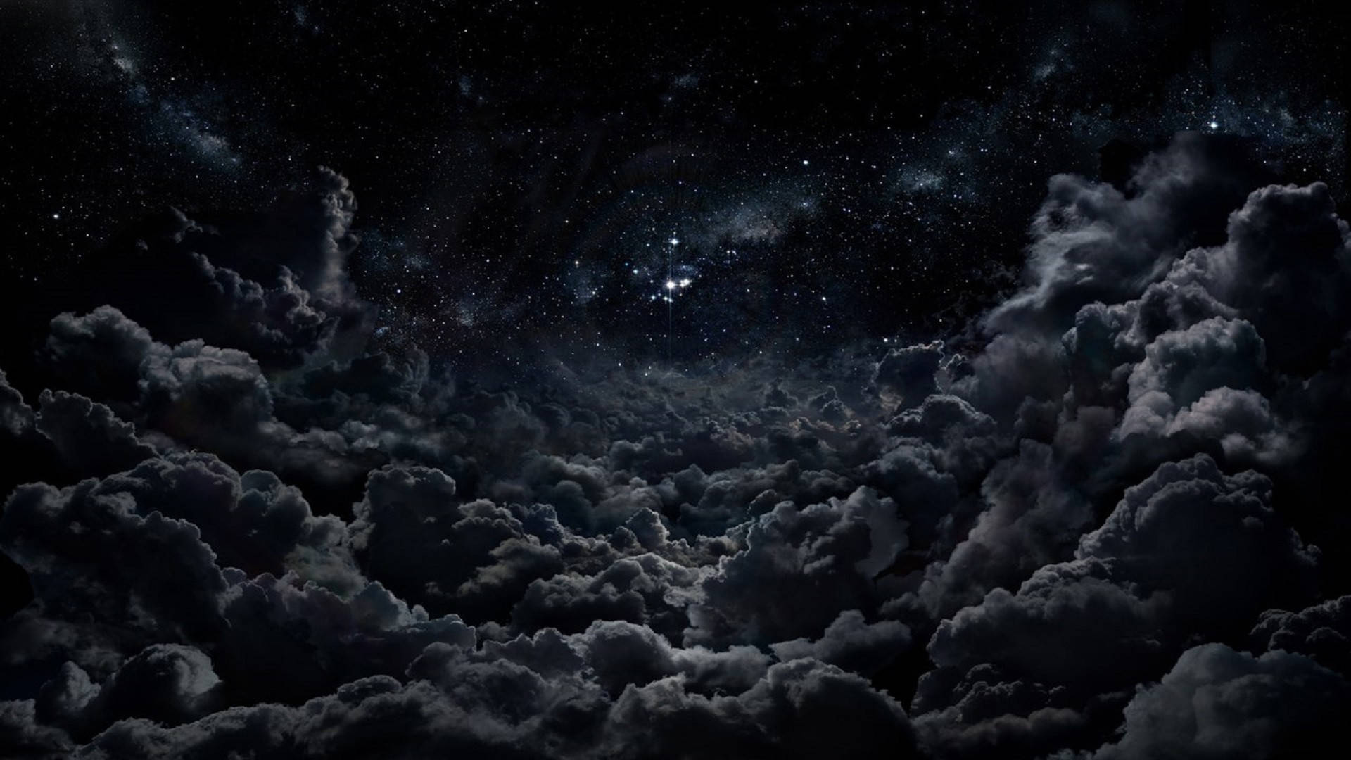 Black Cloudy Sky, starry night sky, dense dark clouds, Full HD Desktop Wallpaper