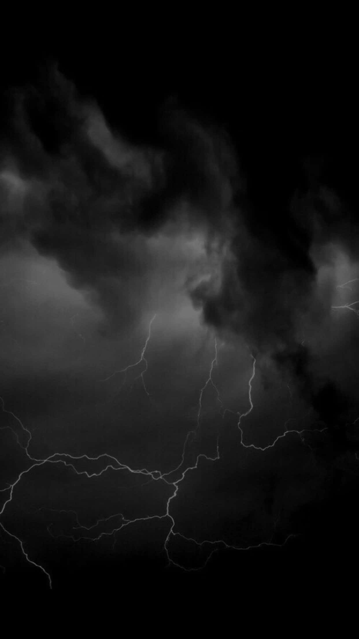 Black and White Storm, jagged lightning bolts, swirling dark clouds, Full HD Phone Wallpaper