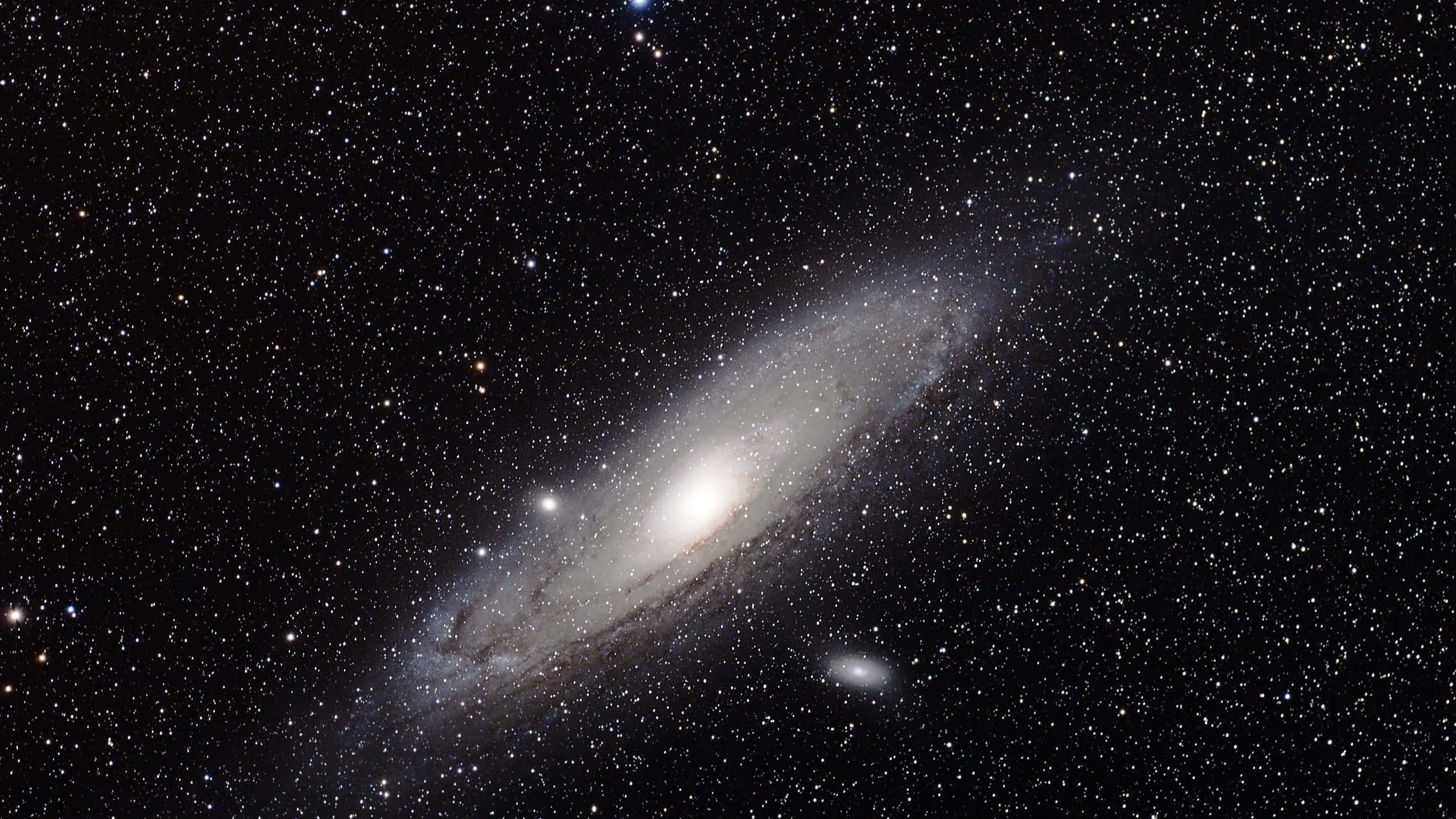 black and white space, spiral galaxy, bright core, 2K Desktop Wallpaper