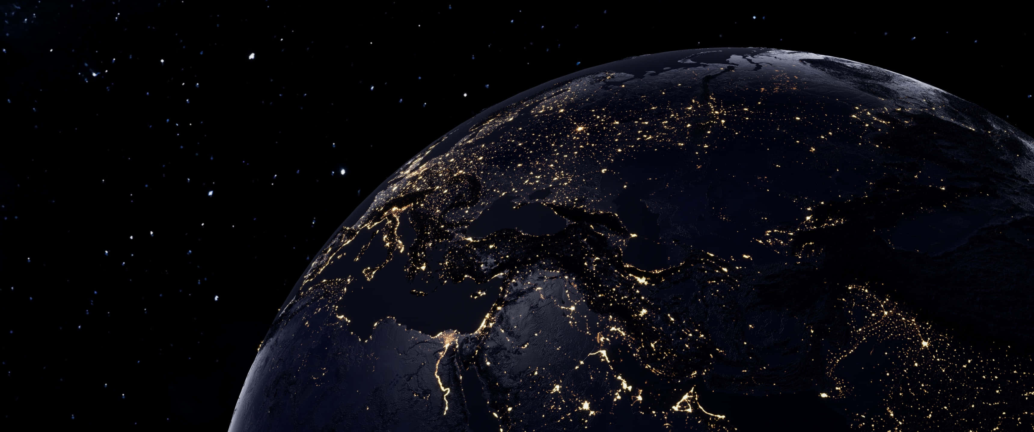 black and white space, Earth, city lights, 2K Desktop Wallpaper